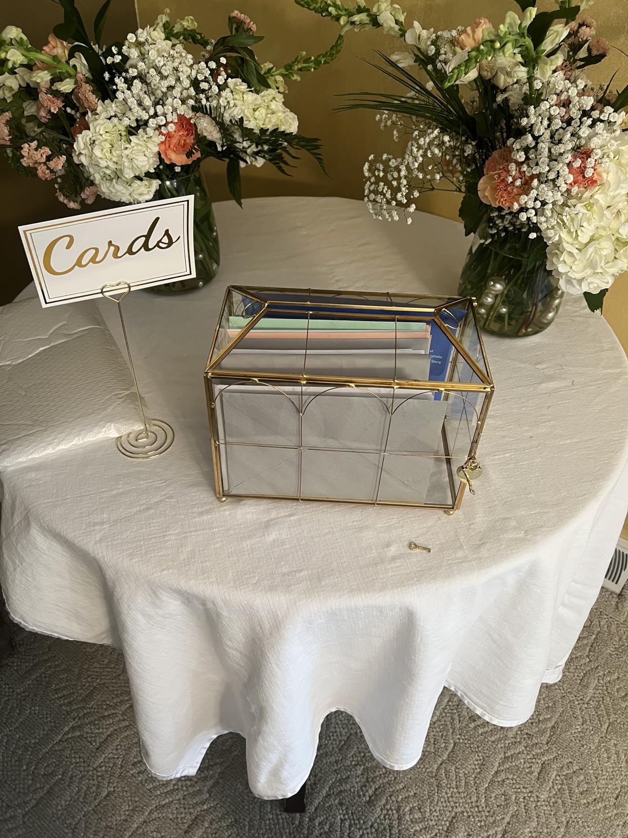 Glass Wedding Card Box Gold, Large Gold and Glass Card Box for Wedding with Lock and Slot - Handmade Vintage Geometric customer photo 1
