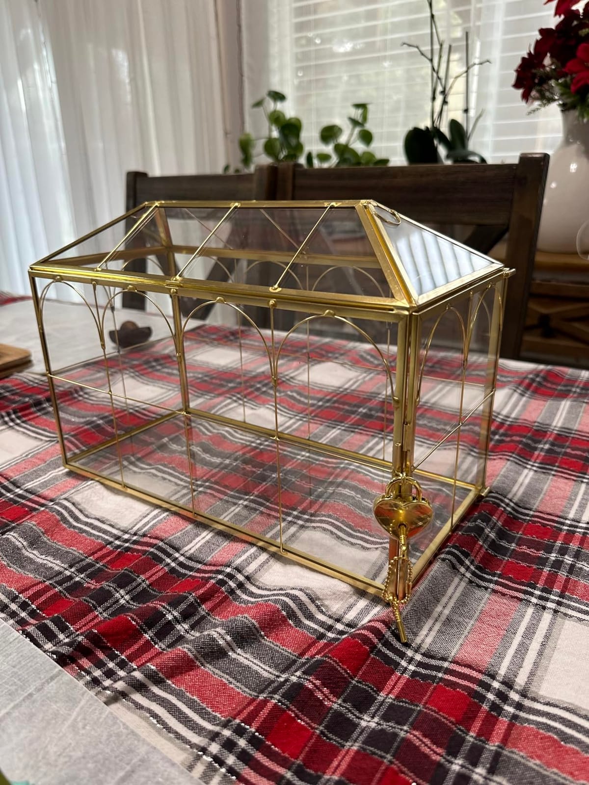 Glass Wedding Card Box with Slot, 12.6 inch Large Clear Card Box Gold Brass Gift Card Storage Box with Lock customer photo 1