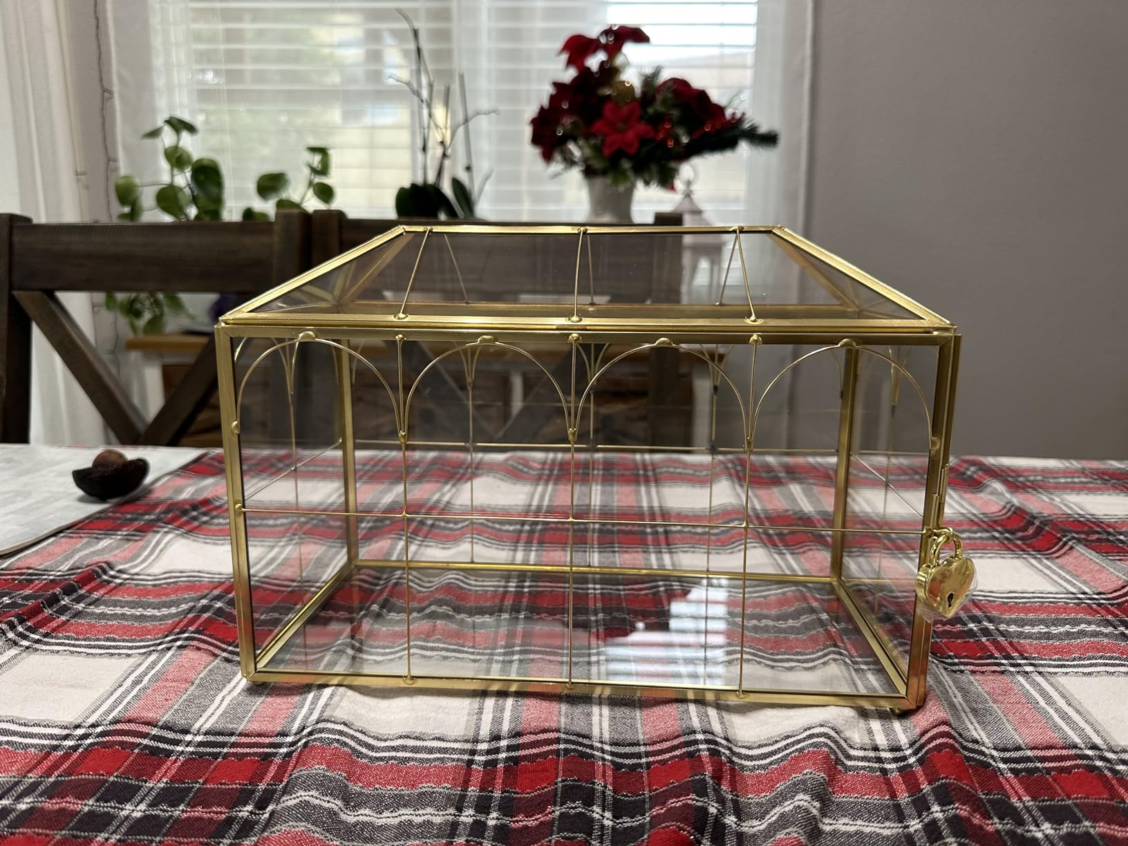 Glass Wedding Card Box with Slot, 12.6 inch Large Clear Card Box Gold Brass Gift Card Storage Box with Lock customer photo 2