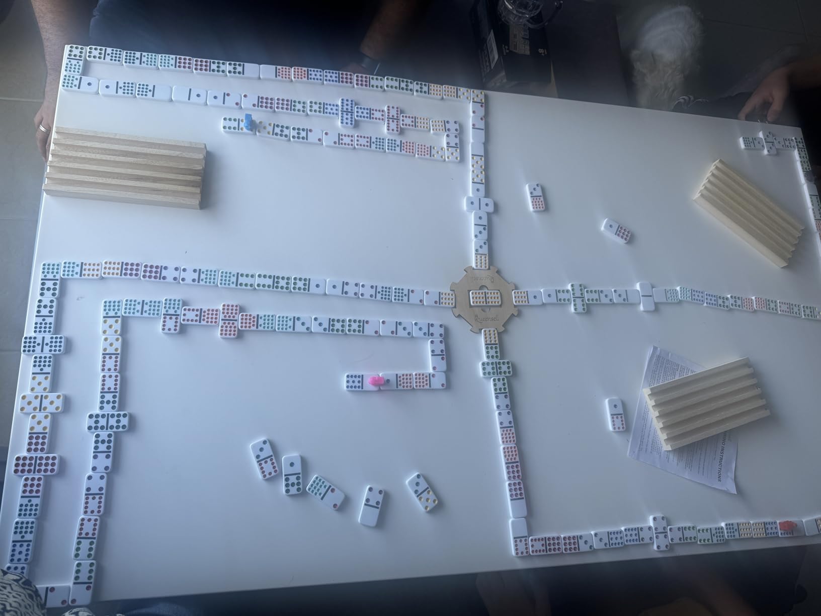 Queensell Mexican Train Dominoes Set Double 15 for Adults and Family, Mexican Train Double 15 Dominoes Set Colored Dot - 136 Tiles, 9 Trains, Wooden Hub, Aluminum Case customer photo 2