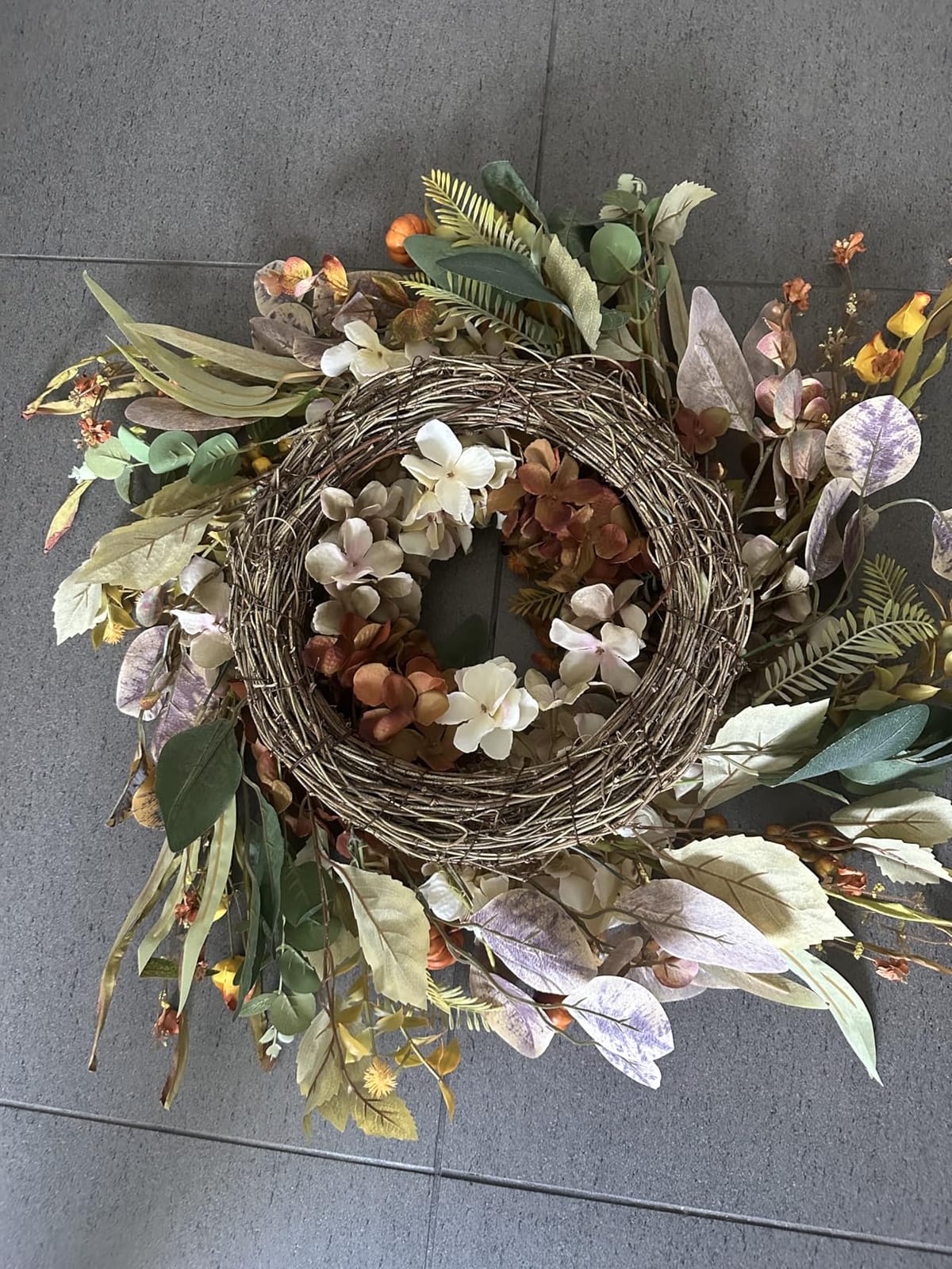 WANNA-CUL 24in Fall Front Door Wreath, Hydrangea Peony Pumpkin Harvest Decor | Twig-base Autumn wreath, Thanksgiving Farmhouse decor with storage box for reuse, indoor outdoor seasonal gift customer photo 1