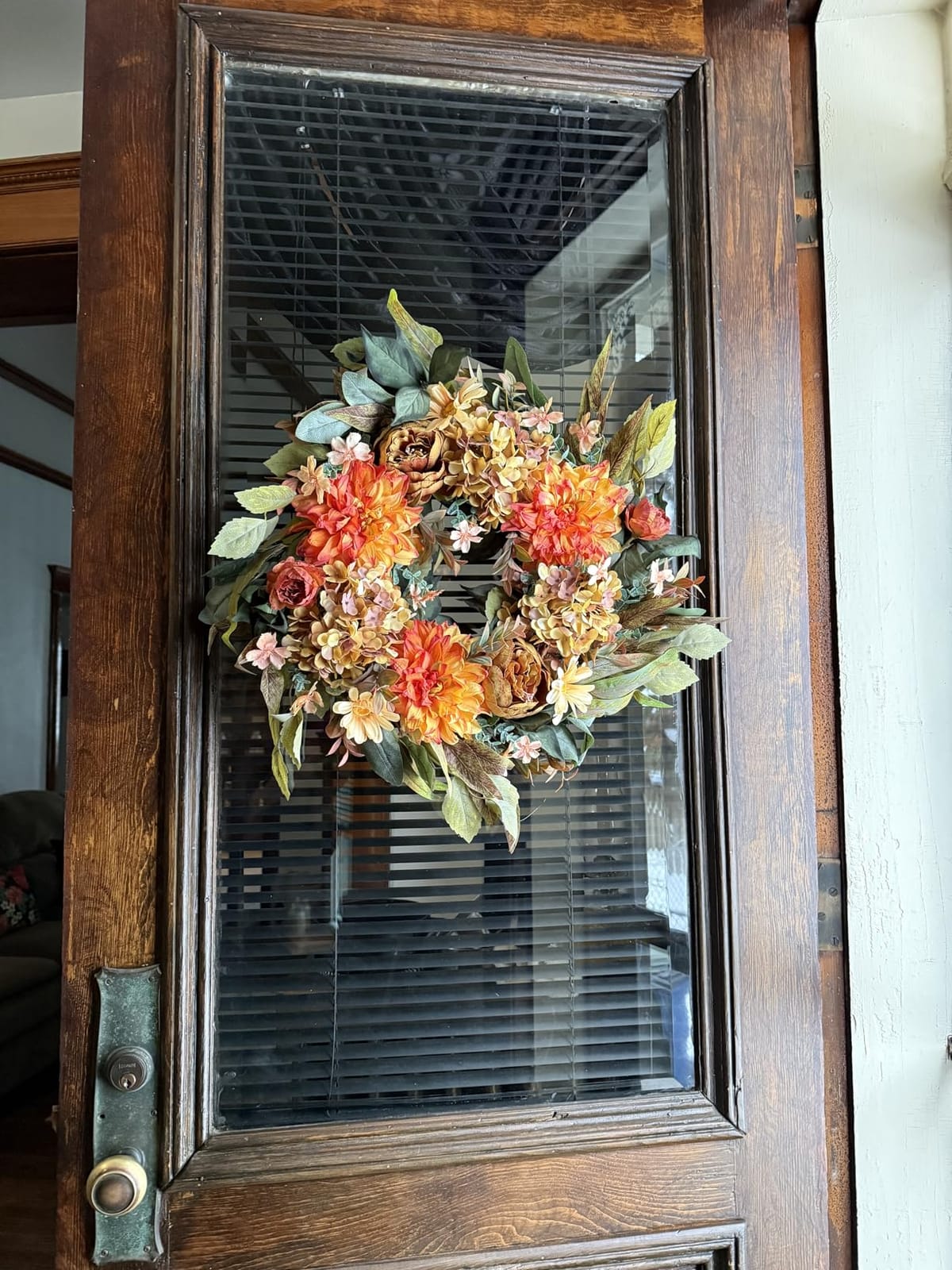 WANNA-CUL 24in Fall Front Door Wreath, Hydrangea Peony Pumpkin Harvest Decor | Twig-base Autumn wreath, Thanksgiving Farmhouse decor with storage box for reuse, indoor outdoor seasonal gift customer photo 2