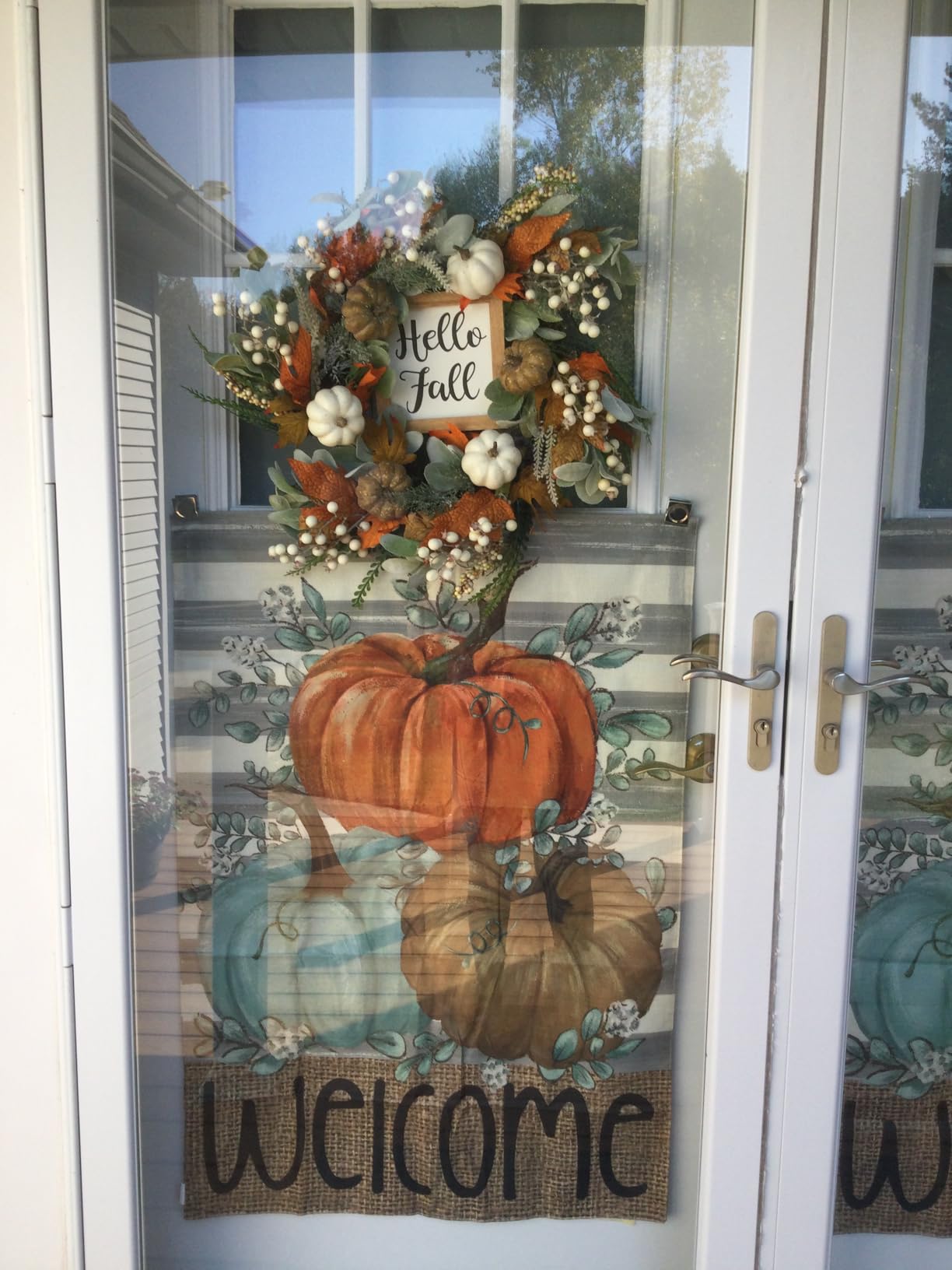 20inch Thanksgiving Fall Wreath, Eucalyptus Berries Pumpkins Lamb Ears Leaves Autumn Wreaths for Front Door, Fall Decor, Porch Wall, Home Outdoor Holiday Decorations Wreath for Autumn | Harvest Decor Lamb Ears Leaves Fall Thanksgiving Wreaths Farmhouse decor customer photo 2