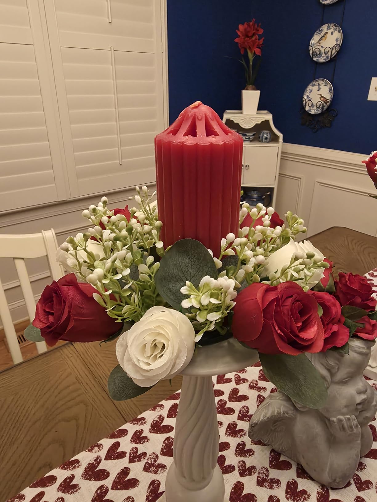 NUPTIO Flower Wedding Centerpieces for Tables: 10 Pcs 14 inch Diam Large Champagne & White Artificial Flowers Fake Roses Candle Rings Wreaths Spring Summer Wreath for Front Door Weddings Party Decor customer photo 2