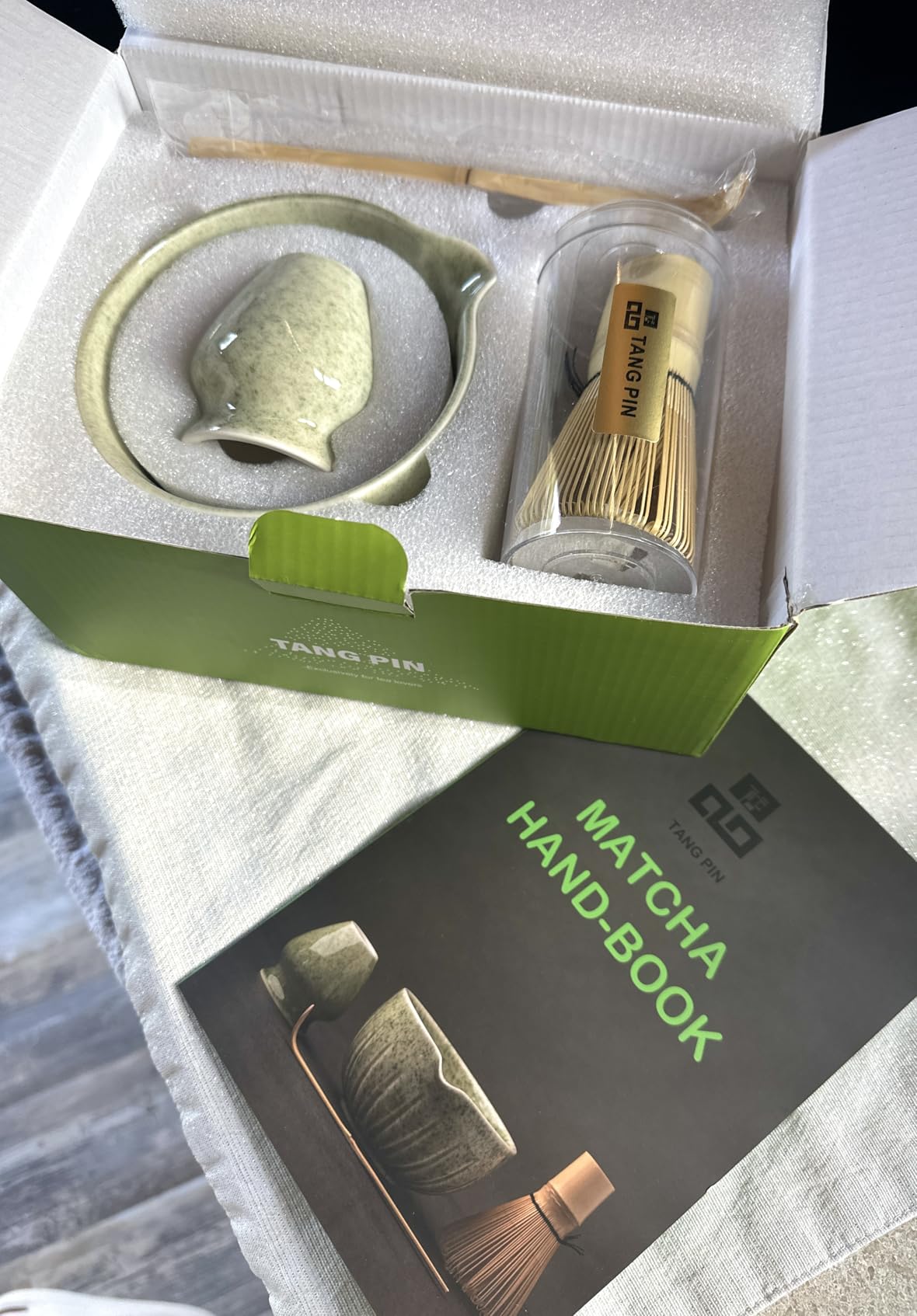 TANG PIN Matcha Set - Match Bowl and Whisk, 15 OZ Matcha Whisk Set | Matcha Scoop | Matcha Whisk Stand (Chasen Holder) - 5pc Perfect Matcha Kit for Matcha Tea Ceremony (Mottled Green) customer photo 2