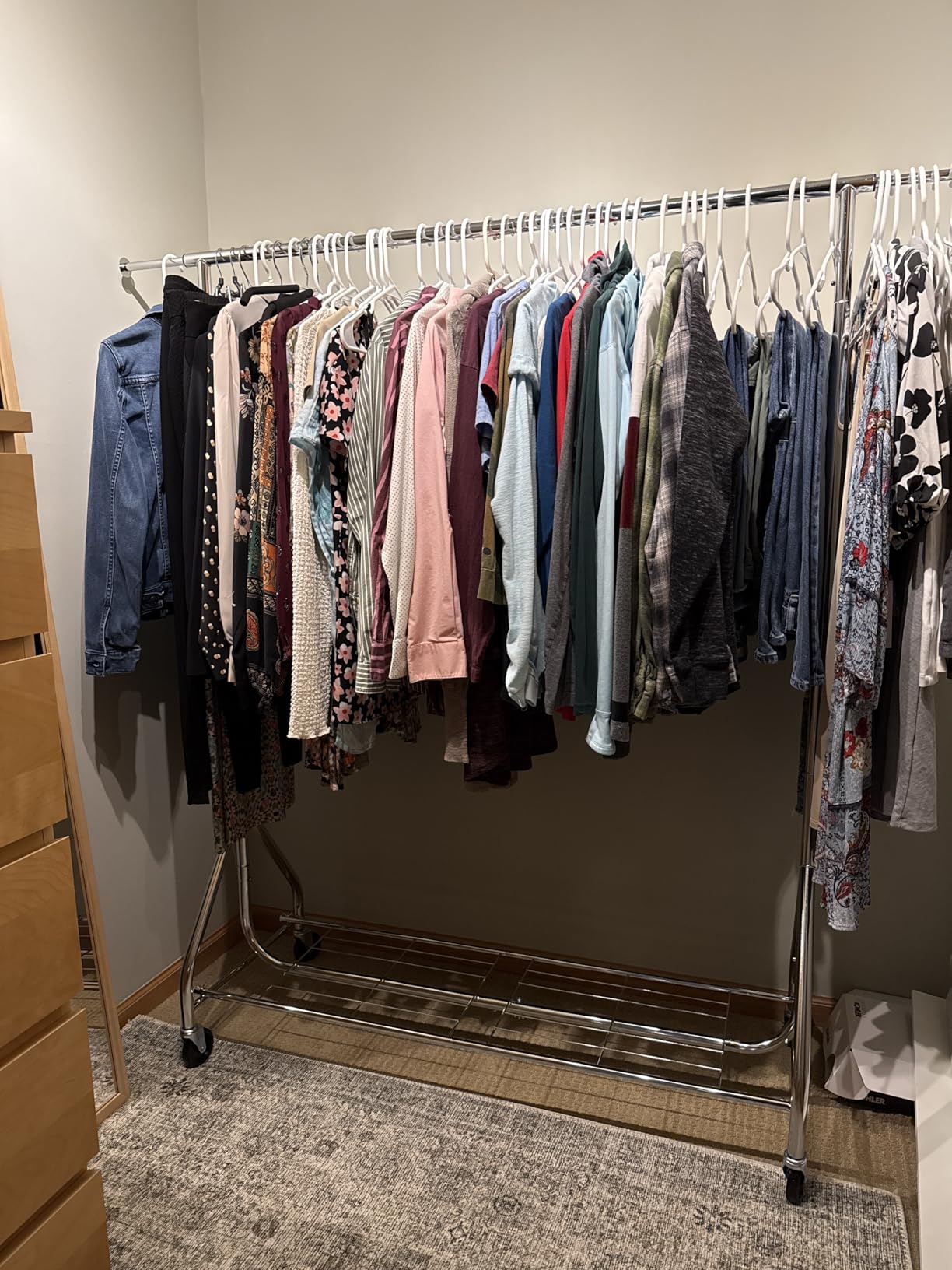 HYSEYY Heavy Duty Clothes Rack Load 450 LBS, Metal Garment Rack, Standing Rolling Clothing Rack for Hanging Clothes with Sturdy Wheels & Shelves, Portable Closet Wardrobe Rack, Sliver customer photo 1