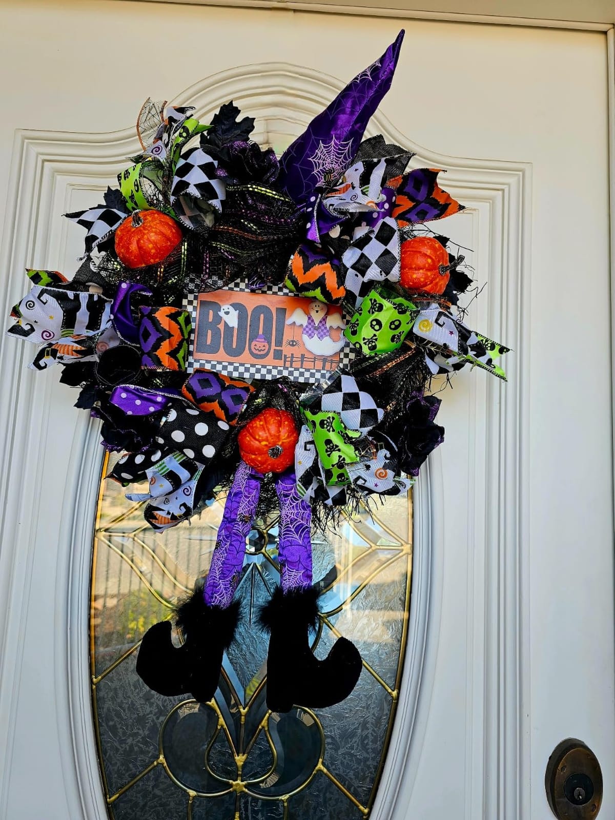 Halloween Wreath for Front Door,20 inch Whimsical mesh Wreath with Witch | Fun whimsical witch design,purple-green-orange palette,outdoor porch,wall & indoor decor,festive Halloween home decoration customer photo 1