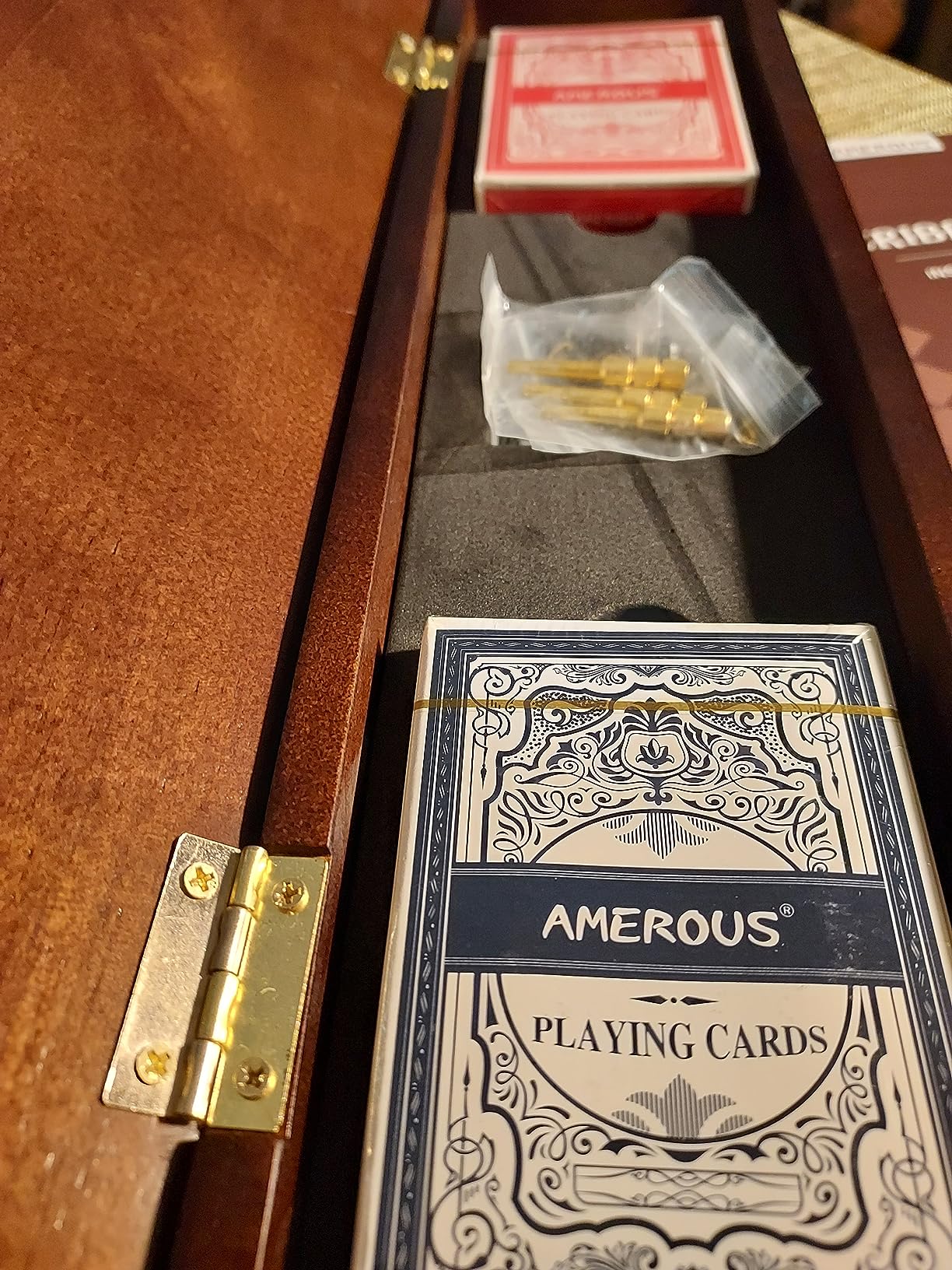 AMEROUS Wooden Cribbage Board Game Set with Magnetic Lock - Metal Pegs - 2 Playing Cards - Continuous 3 Track Board - Larger Storage Area, Travel Portable Cribbage Game Sets for Family customer photo 1