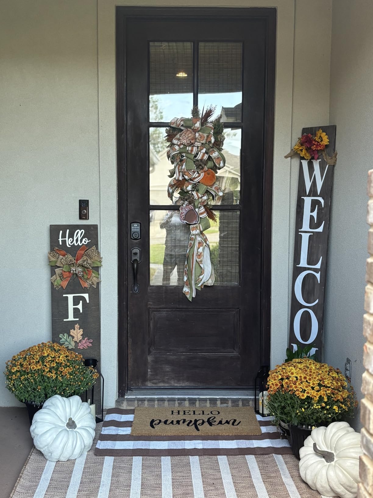 Fall Decor Door Mat Combo Set, 100% Coco Coir Welcome Mat + 28 x 43 Inches Orange and Black Plaid Rug- Fall Thanksgiving Front Porch Entryway Floor Doormat, Indoor Outdoor Autumn Mats Hello Pumpkin customer photo 1