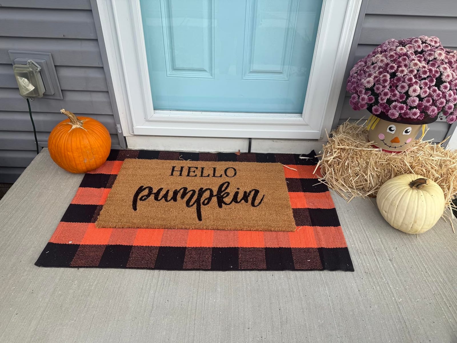 Fall Decor Door Mat Combo Set, 100% Coco Coir Welcome Mat + 28 x 43 Inches Orange and Black Plaid Rug- Fall Thanksgiving Front Porch Entryway Floor Doormat, Indoor Outdoor Autumn Mats Hello Pumpkin customer photo 2