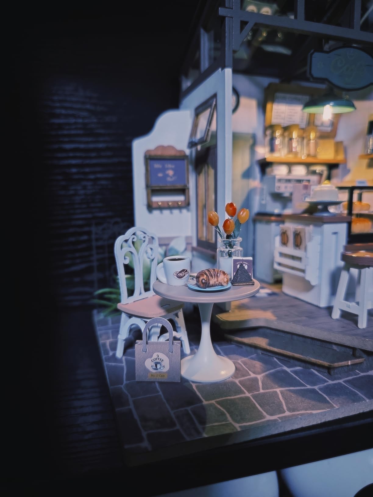 Rowood Coffee Miniature House Kit, Mother's Day DIY Miniature Dollhouse Kits for Adults to Build, Wooden Mini House Model Kits Adults Crafts with LED, Gift on Christmas Birthday for Family-NO.17 Cafe customer photo 1