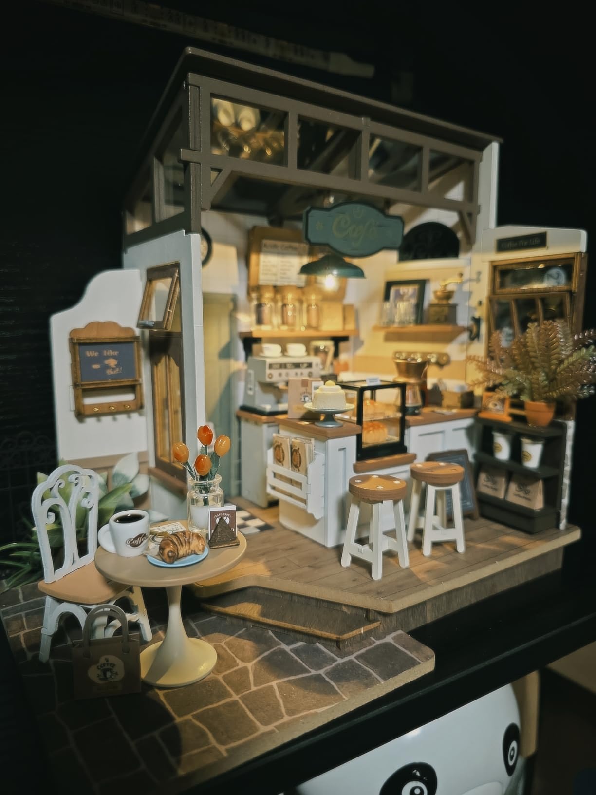 Rowood Coffee Miniature House Kit, Mother's Day DIY Miniature Dollhouse Kits for Adults to Build, Wooden Mini House Model Kits Adults Crafts with LED, Gift on Christmas Birthday for Family-NO.17 Cafe customer photo 2