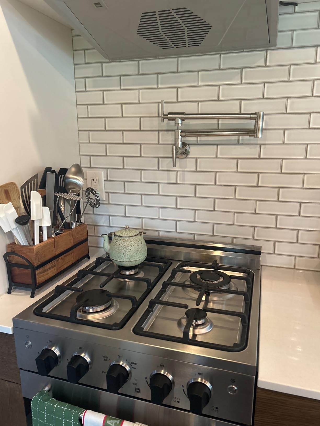 GIMILI Pot Filler Brushed Nickel Commercial Wall Mount Faucet Folding Double Joint Swing Arm Wall Faucet customer photo 2