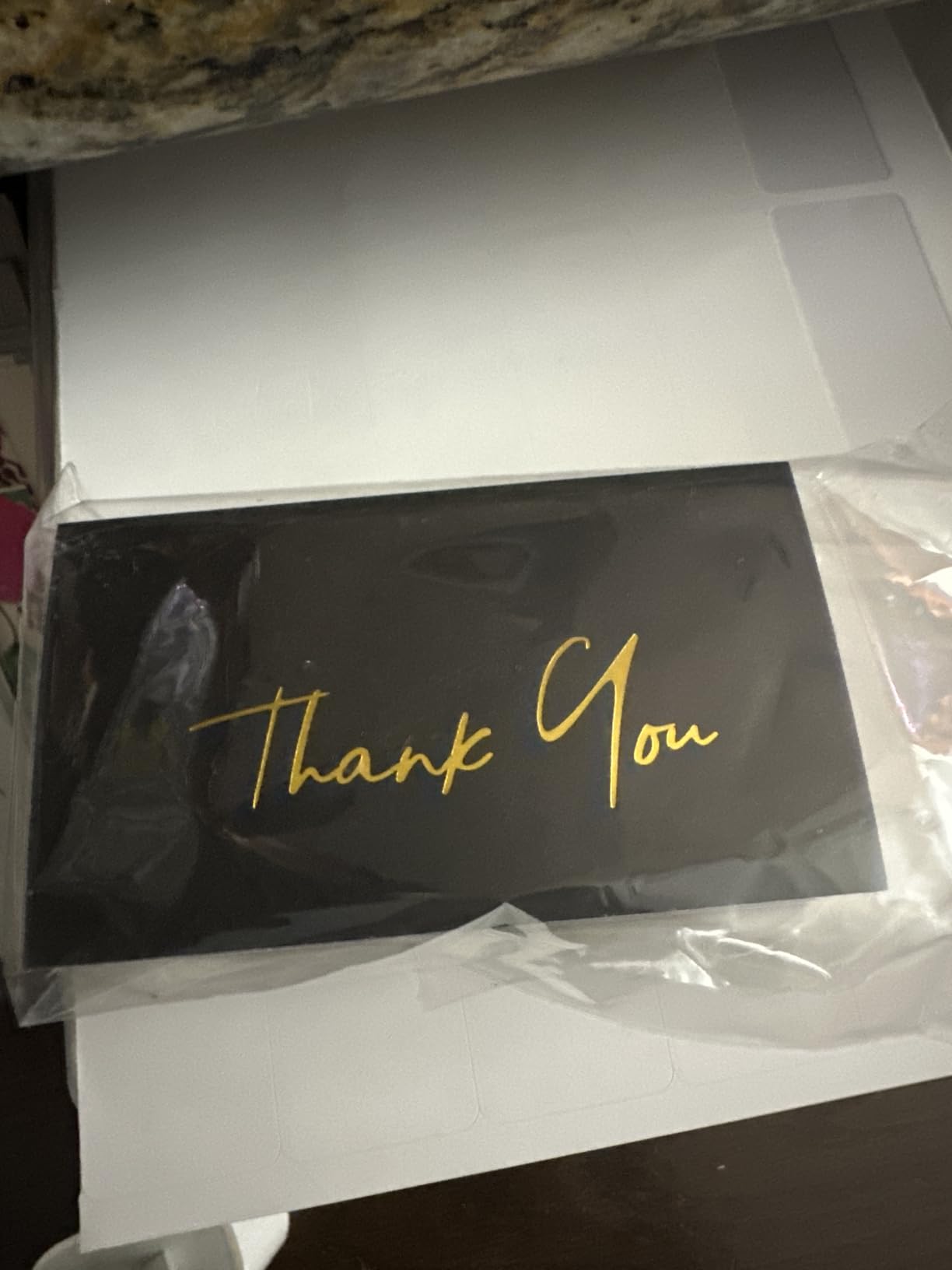 Winoo Design Gold Mini Thank You Cards Small Business - 100 PK - Flat Card No Fold, 2 x 3.5 Inches Thank You for Your Order Cards Thank You for Your Support Cards for Wedding Professional Black customer photo 2