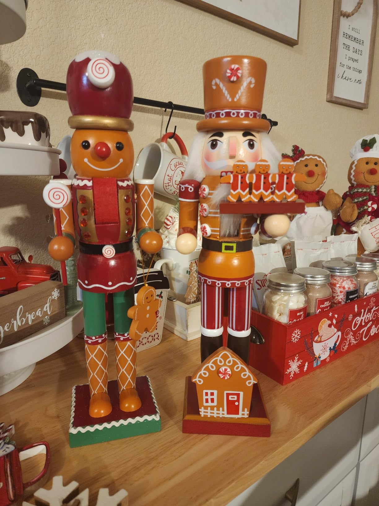 Soaoo 2 Pcs Christmas Wooden Nutcracker Figures 14'' Nutcrackers Soldier Christmas Decor with Gingerbread Man Traditional Xmas Figures for Desktop Table Collectible Decoration customer photo 1