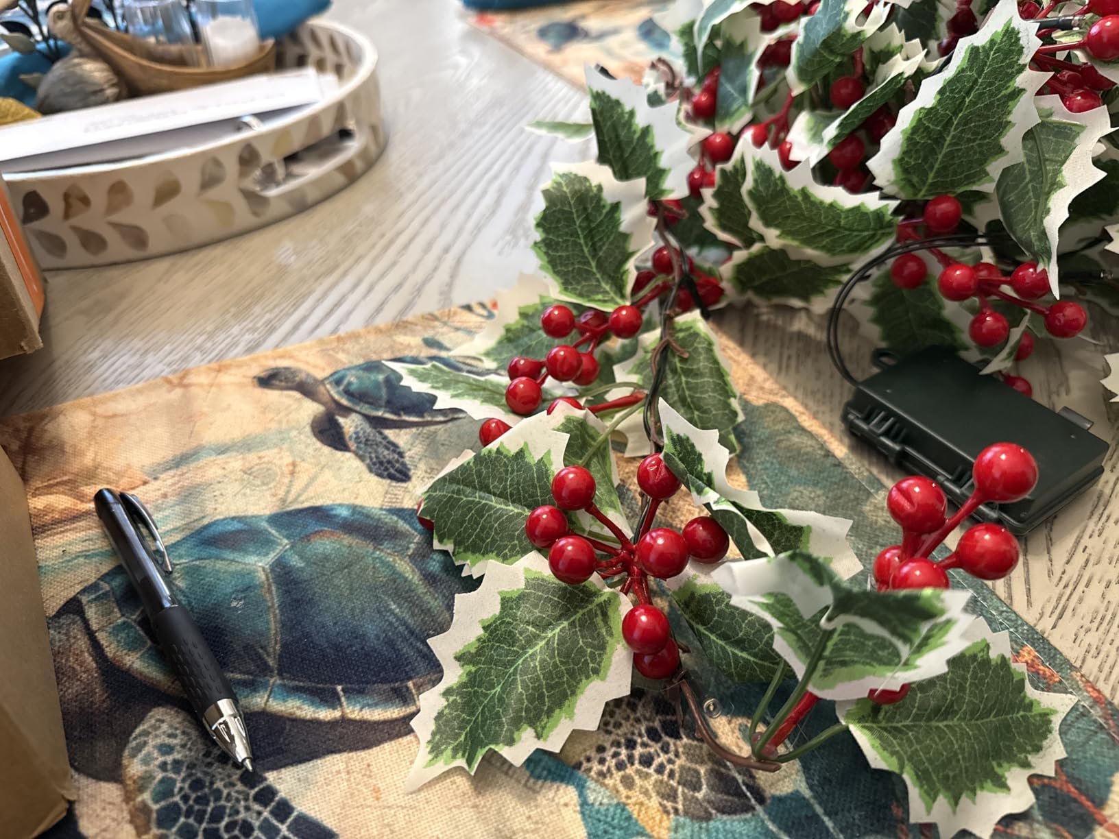 Juegoal 2 Pack Christmas Garlands, 9FT Pre-lit Red Berries & Holly Leaves Garland, Artificial Lighted Garland Battery Operated with Timer, Indoor Outdoor Xmas Fireplace Gate Home Winter New Year Decor customer photo 1