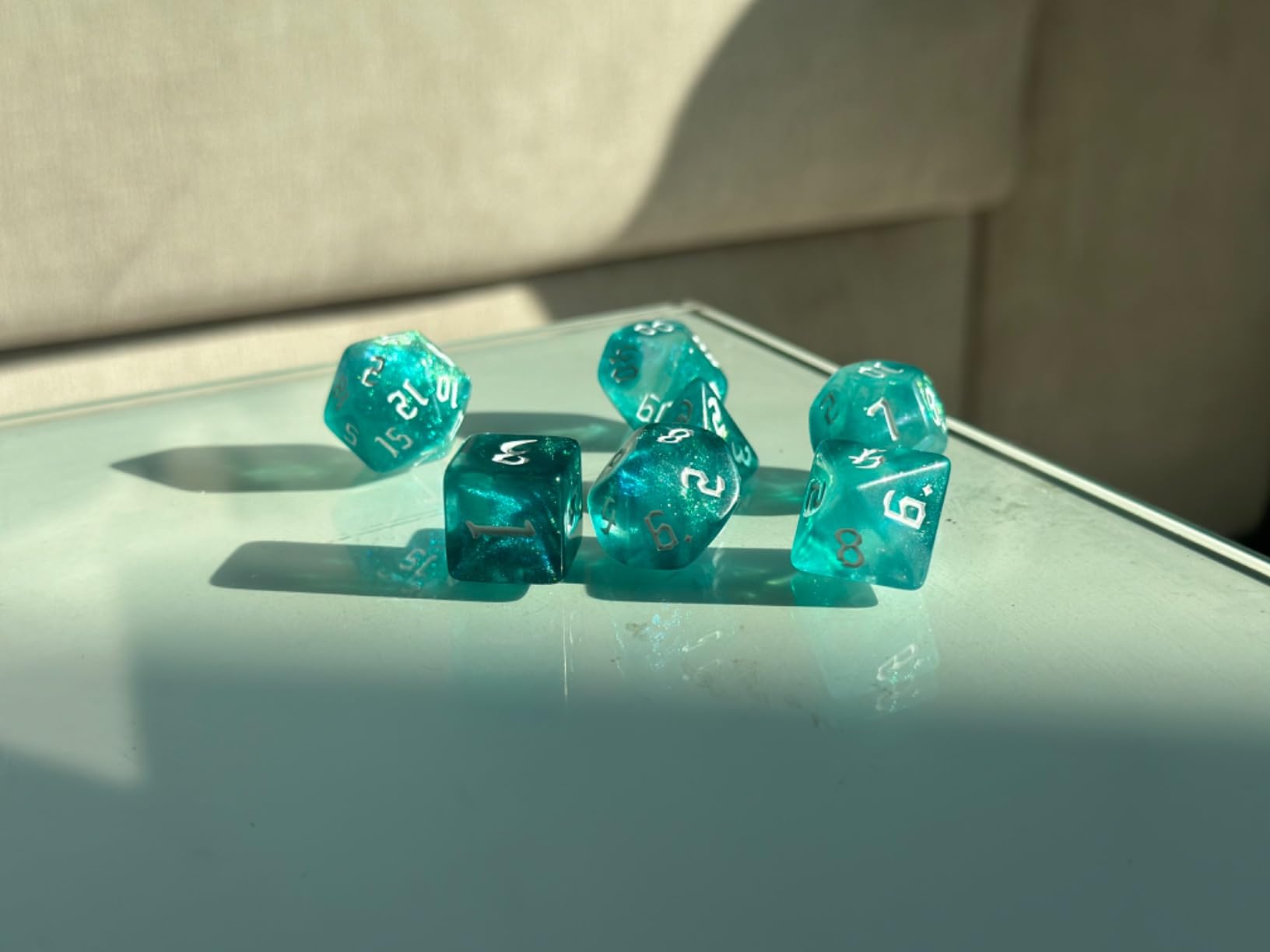 CiaraQ Polyhedral Dice Set for Dungeon and Dragons MTG Table Games | Acrylic Role Playing Dice for D&D with Black Velvet Bag - Translucent Teal customer photo 1
