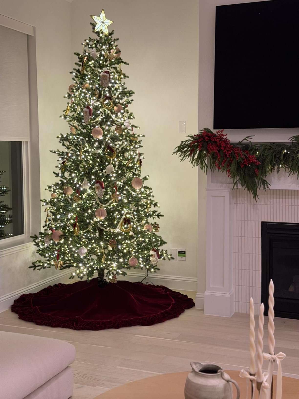 Ruffled Velvet Christmas Tree Skirt with Foam Padding, Nylon Backing and Lace-Up Tie Closure (Burgundy, 60-Inch) customer photo 2