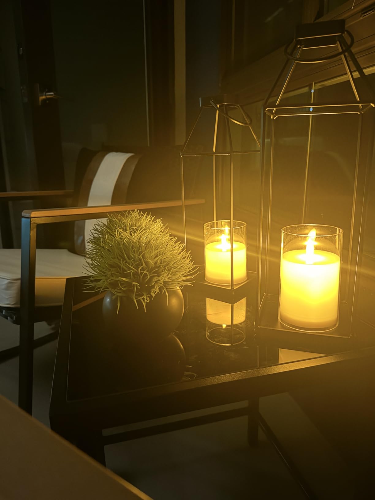 Lanterns Decorative Outdoor 2PCS Front Porch Decor Lantern with LED Candles | Black Metal Decor lantern for Home Decor Patio Fireplace Mantle or Table Centerpiece Halloween Christmas Lantern Decor customer photo 1