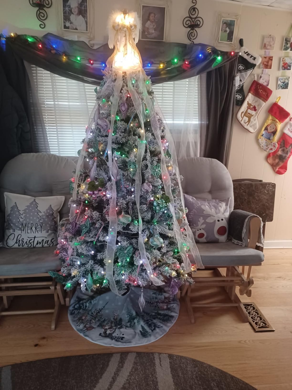 AVOIN colorlife Snowman Reindeer Snowflake Christmas Tree Skirt 36 Inch, Split Slit Design, Rope Ties, Perfect 4-6 ft Trees Compatibility customer photo 2