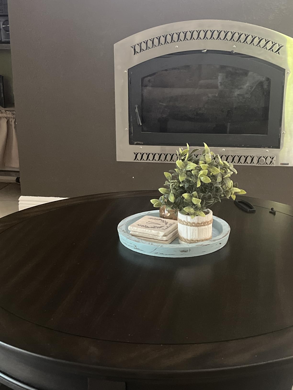 Hanobe Candle Plate Holder Tray: Round Wood Decorative Candle Plate - Rustic Farmhouse Coffee Table Decor - Tealight Pillar Trays for Home Decor (Distressed) customer photo 2
