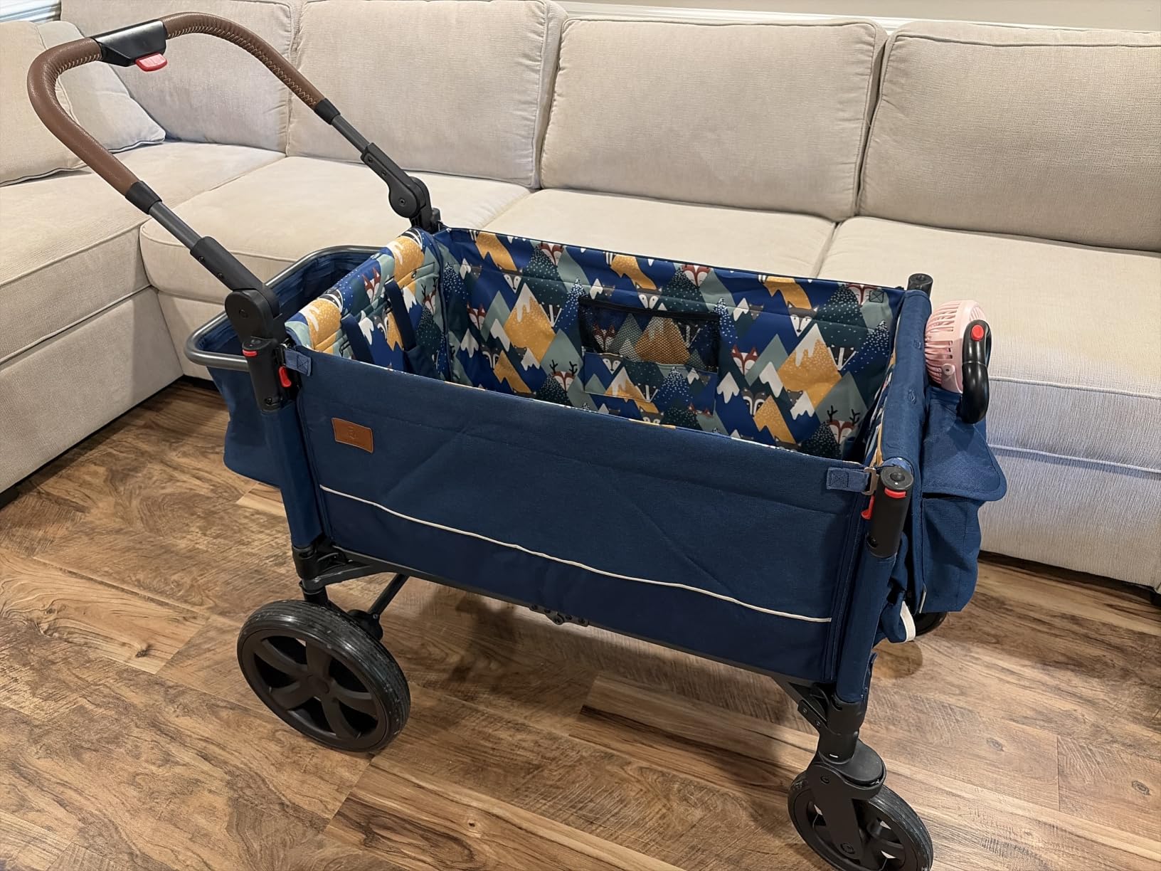 EVER ADVANCED Side-Unzip Wagon Stroller for 2 Kids, Push Pull Stroller with Adjustable Handle, Easy Access Zipper Door, 5-Point Harness Removable UV-Protection Canopy Shock-Absorbing Wheels, Blue customer photo 1