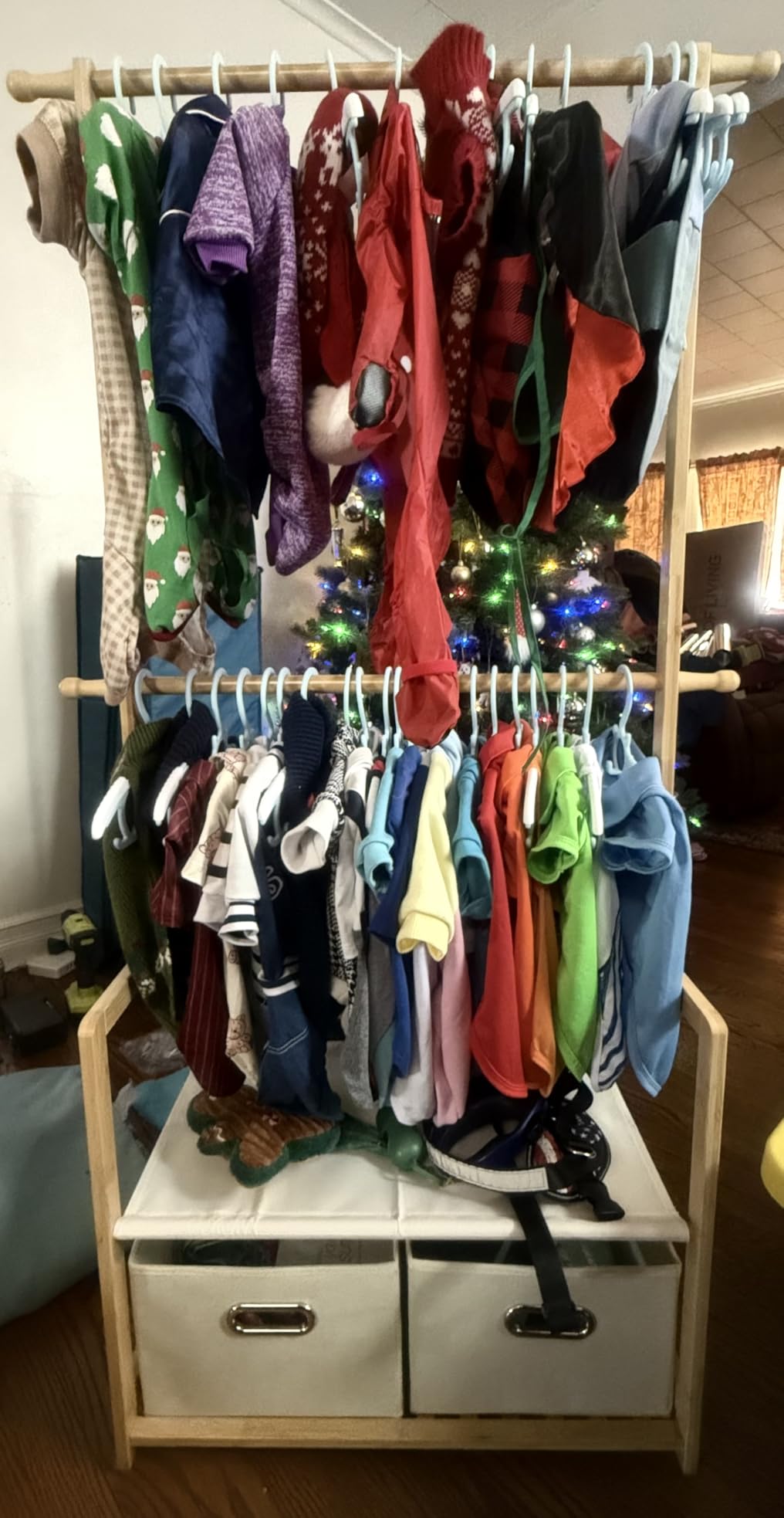 Bamboo Kids Clothing Rack: Holds Up To 121 Lbs of Dress-Up Clothes | 2 Adjustable Hanging Rods & 2 Storage Baskets With Shelf - Child Garment Holder for Playroom & Toddler Bedroom (Natural) customer photo 2