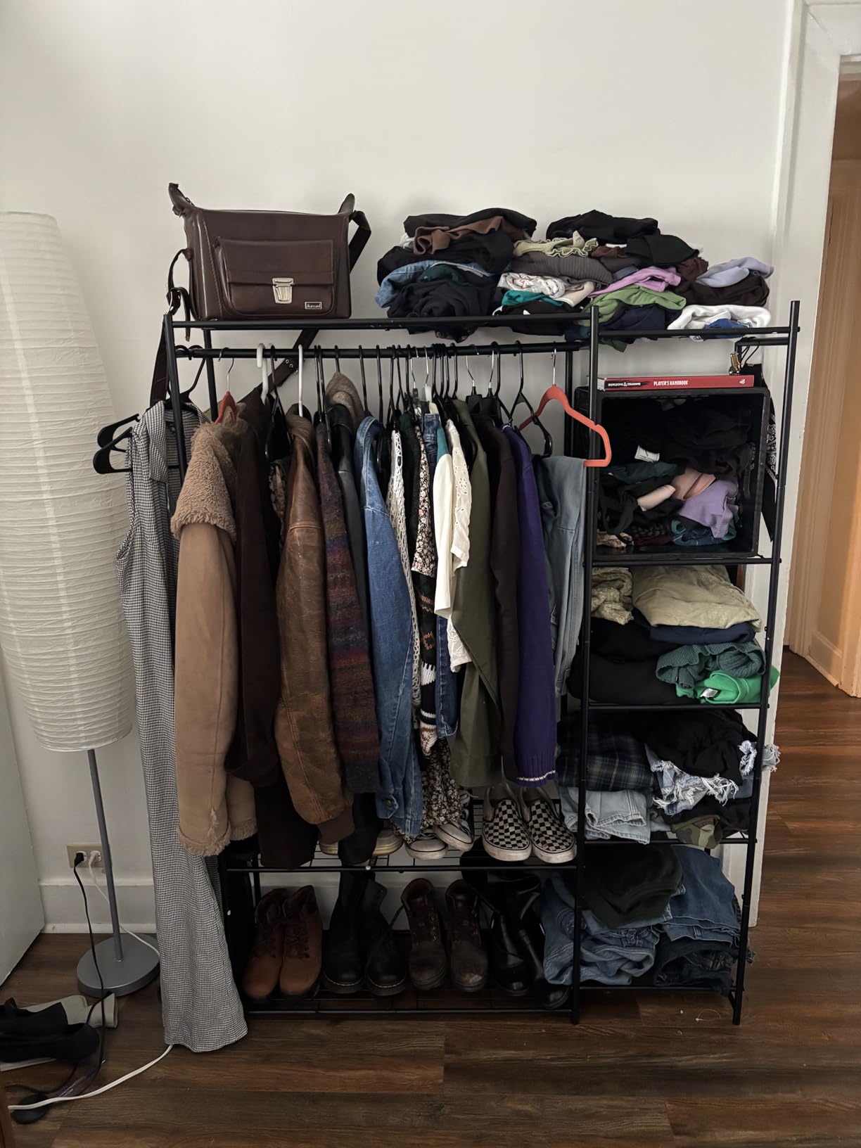 HOMIDEC Wardrobe Closet, Portable Clothes Rack with 4 Tiers Shelves | Freestanding Closet Organizers and Storage System with Hanging Rod, Steel Clothing Rack Suitable for Cloakrooms, Bedrooms, Black customer photo 2