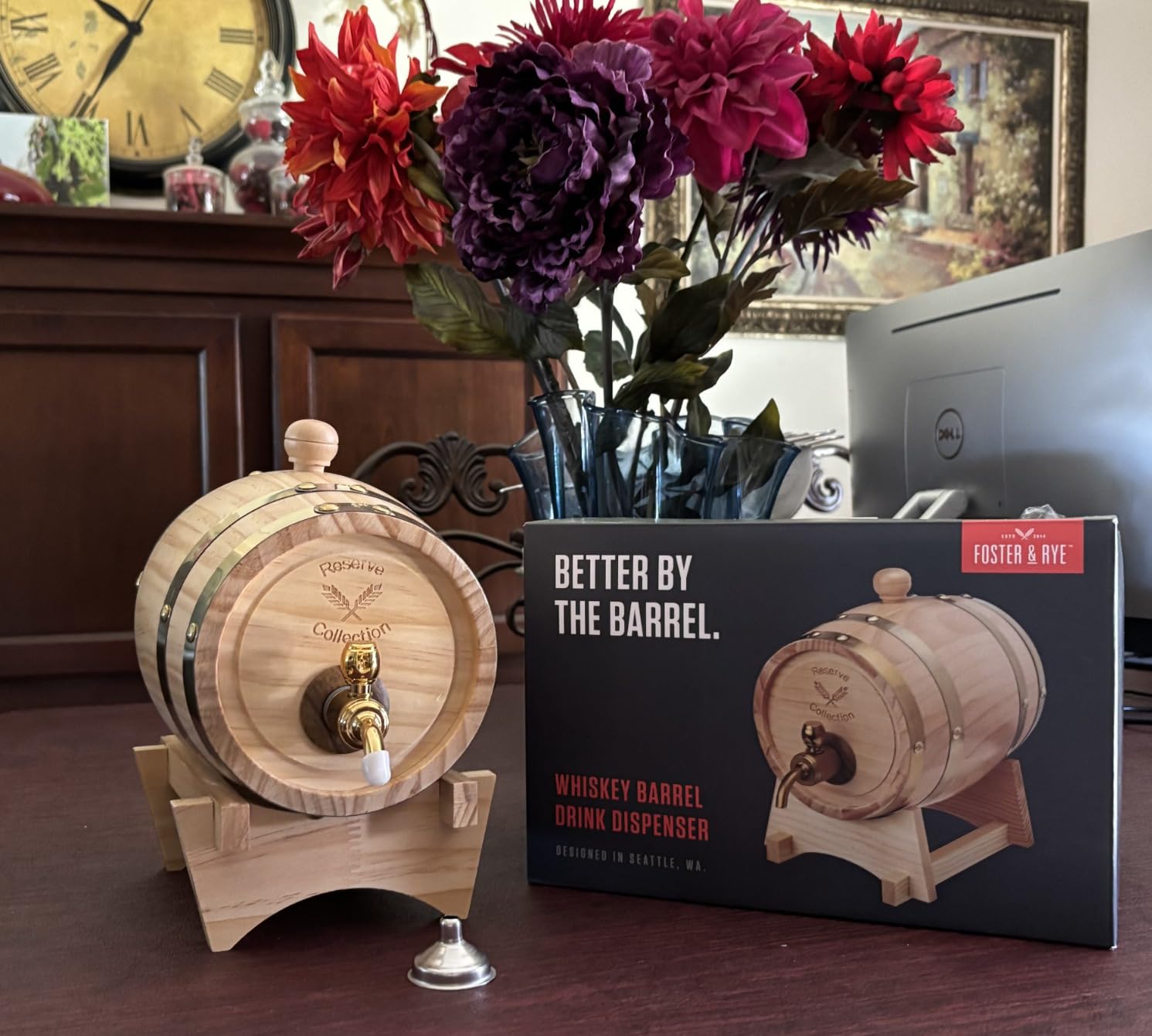 Foster & Rye Wooden Barrel for Whiskey, Whiskey Infusion Bourbon Barrel Moonshine Jug with Spigot, Liquor Dispenser Beverage Barrel - Holds 750mL Set of 1 customer photo 1
