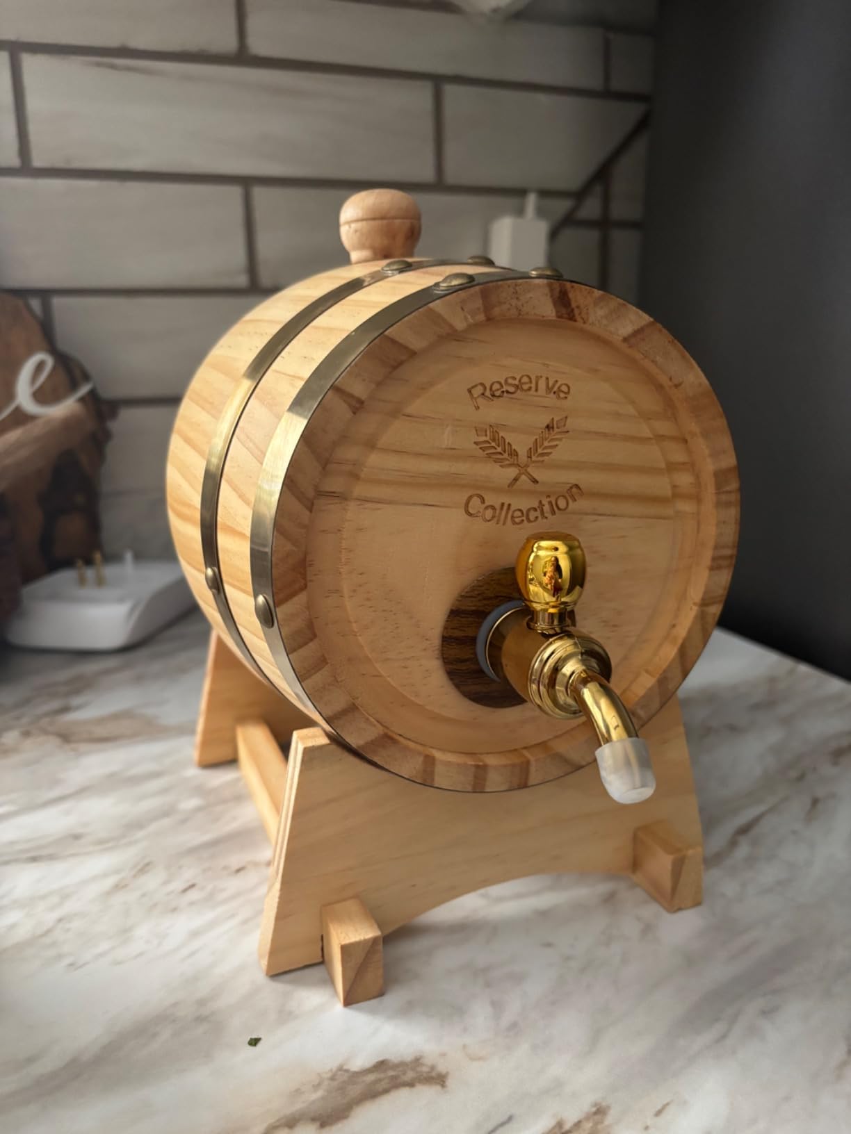 Foster & Rye Wooden Barrel for Whiskey, Whiskey Infusion Bourbon Barrel Moonshine Jug with Spigot, Liquor Dispenser Beverage Barrel - Holds 750mL Set of 1 customer photo 2