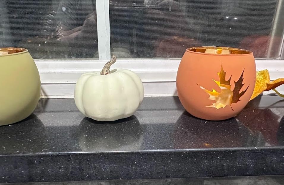 Thanksgiving Votive Candle Holder Set of 6, Glass Votives Holder with 6 Laser Engraving Patterns, Tealight Holders Bulk for Fall Table Centerpiece Decor customer photo 1