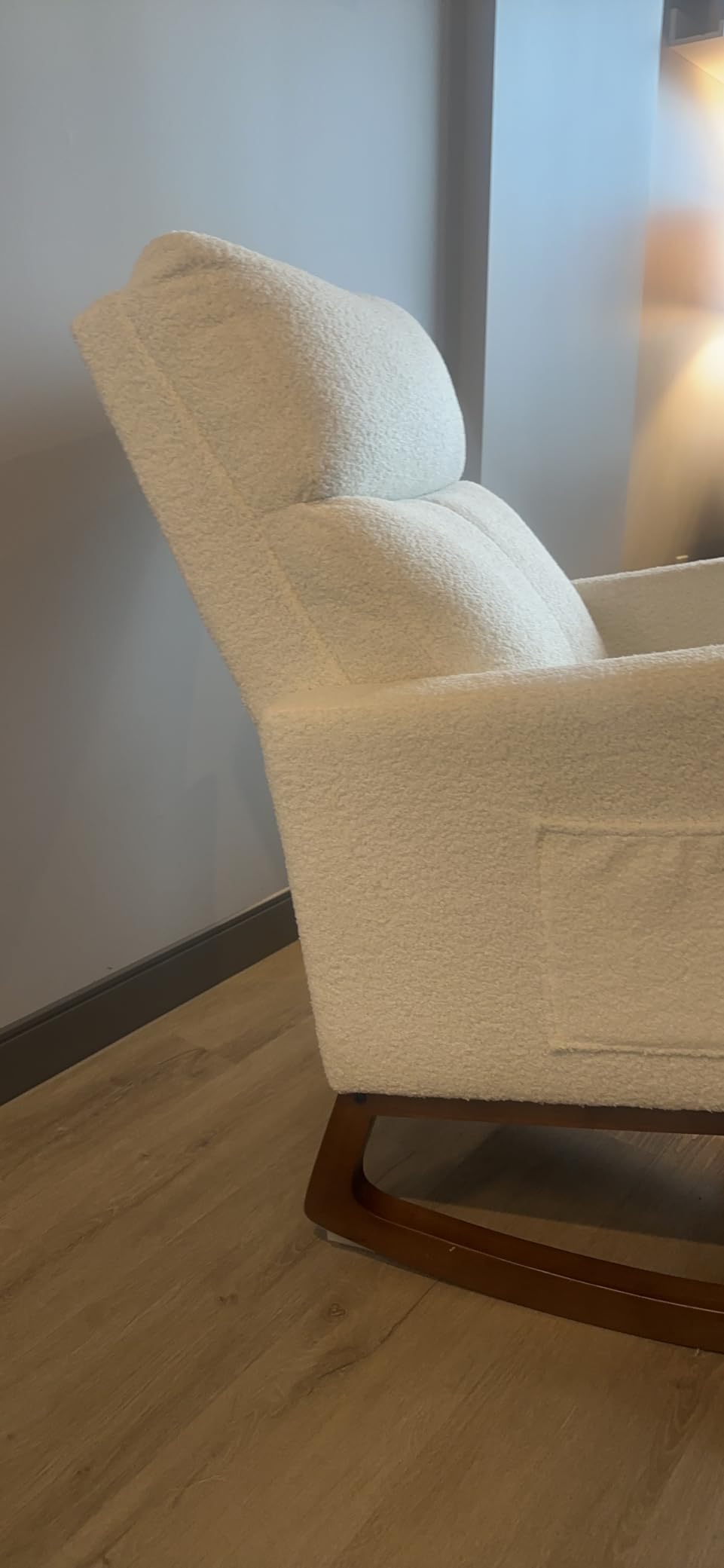 Yaheetech 28in Wide Padded High Back Nursery Rocking Chair, Ivory Boucle | Thick Foam Glider Chair, Nursing Chair with High Back, Side Pockets, Rubberwood Base, Leisure Rocker for Living Room Bedroom customer photo 1