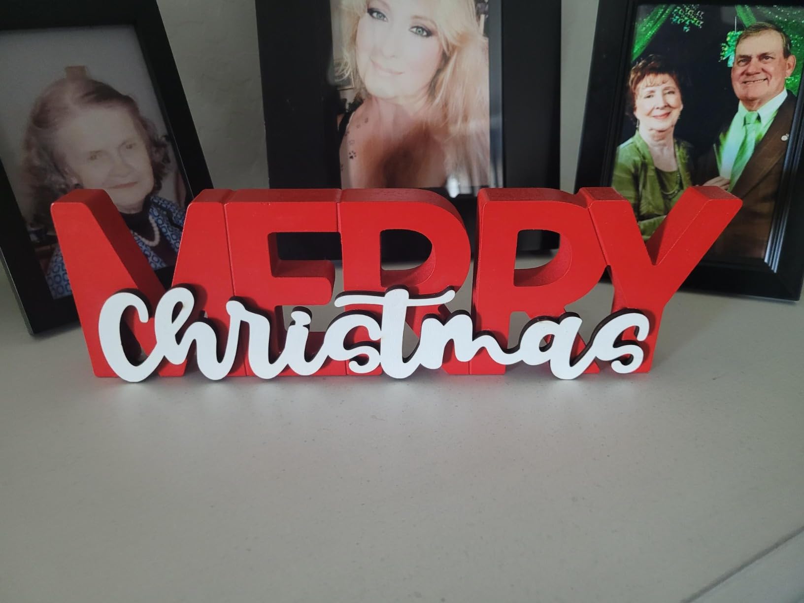 GHOSTMAGIC Merry Christmas Sign, Wooden Christmas Decoration, Free Standing Centerpiece, Xmas Party Decor for Table, Tiered Tray, Mantel (Red) customer photo 2