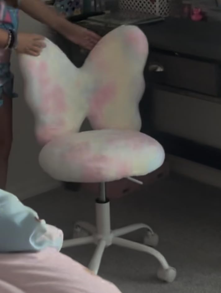 Butterfly Kids Desk Chair Girls Students Study Chair Adjustable Computer Chairs Furry Swivel Office Child Reading Chairs for Home/Bedroom/School/Dorm, Pink customer photo 2