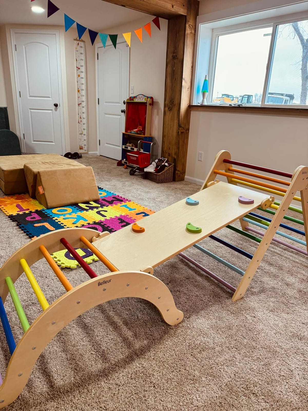 Belleur Pikler Triangle Set, 7-in-1 Foldable Climbing Toys for Toddlers 1-6 Years Old, Wooden Montessori Climbing Set with Arch, Ramp & Ladder, Baby Indoor Climber Jungle Gyms - Rainbow customer photo 2
