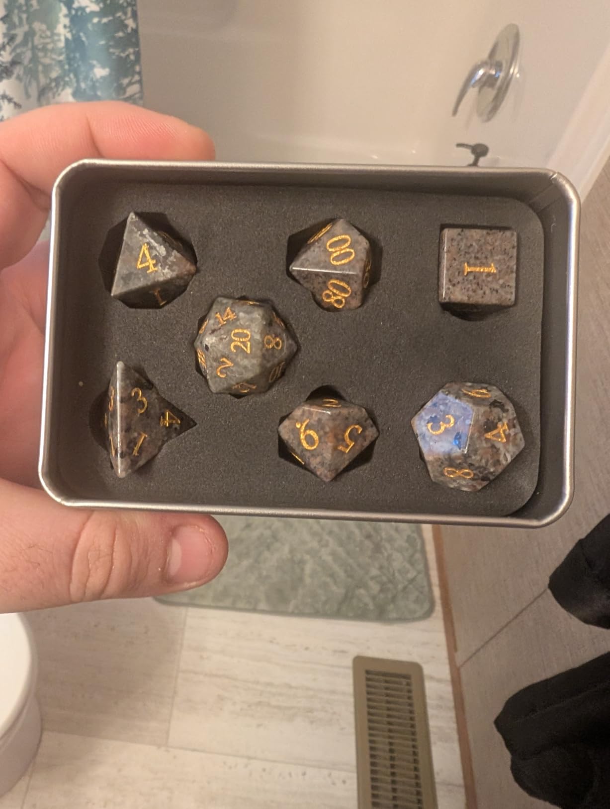 LUCKY-M Natural Flame Yooperlite Gemstone DND Dice, Birthday Gifts for Him, 7PCS Dungeons and Dragons Dice Set with Case for RPG, Handmade Cool Dice Sets D&D customer photo 1