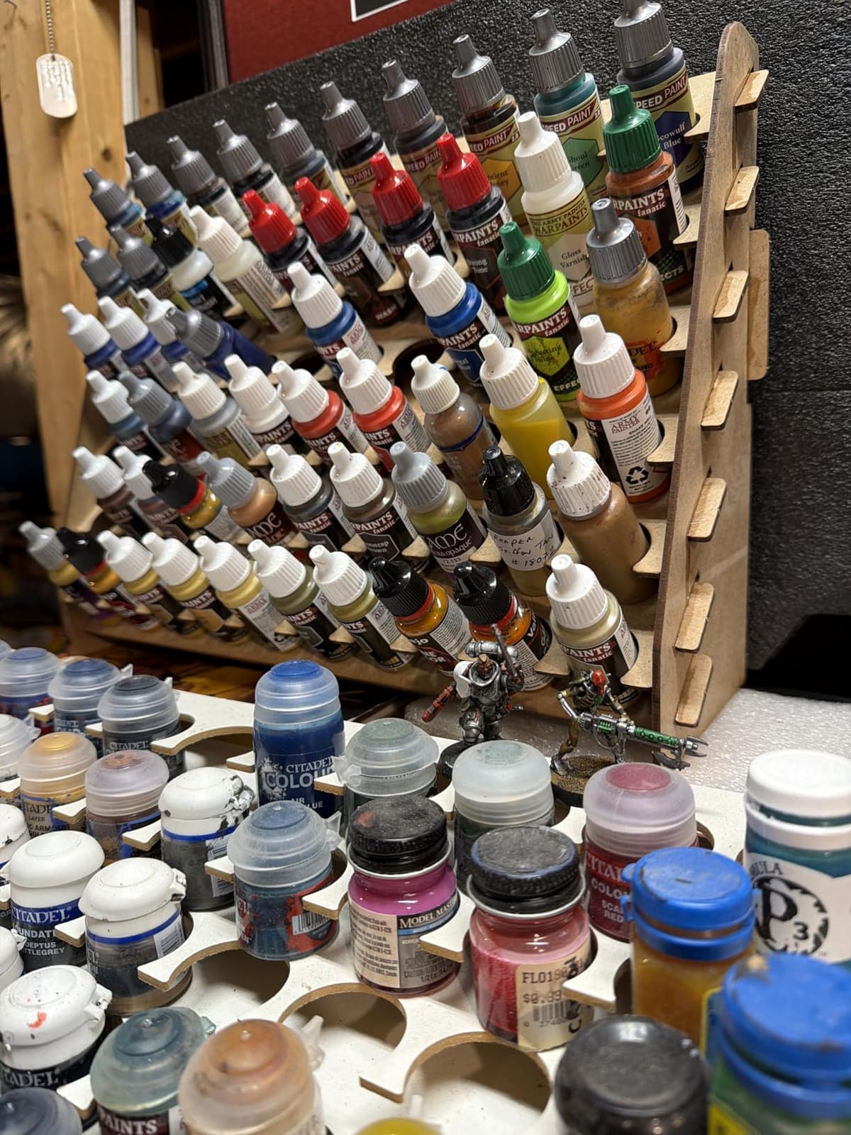 PROSCALE Wall Paint Rack Organizer for Miniatures & Modeling, Vertical Paint Stand with 26mm Dropper Holes + Top Brush/Tool Holder, Compatible with Vallejo, Army Painter, AK (26mm) customer photo 1