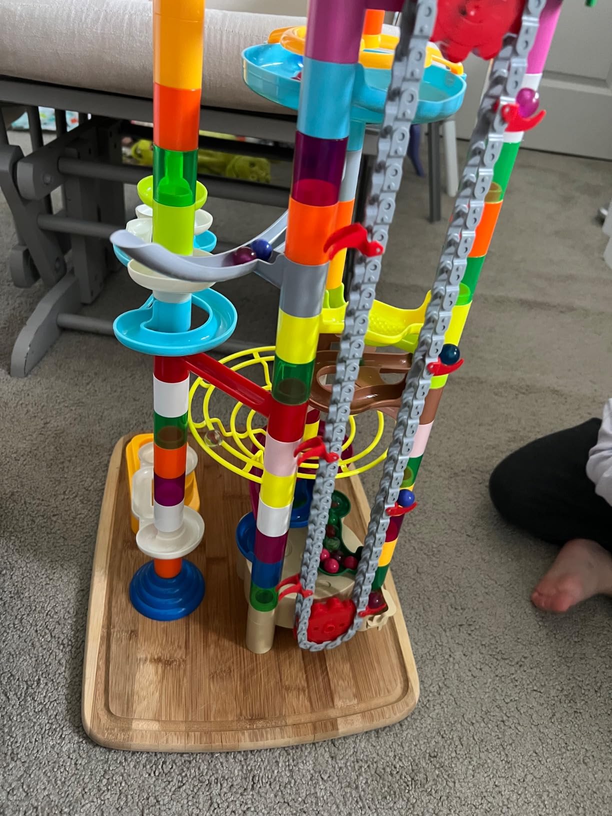 JOYIN 236Pcs Glowing Marble Run with Motorized Elevator - Construction Building Blocks Toys with 30 Glow in The Dark Plastic Marbles, STEM Toy for Boys and Girls, Birthday Gift, Easter Basket Stuffers customer photo 1