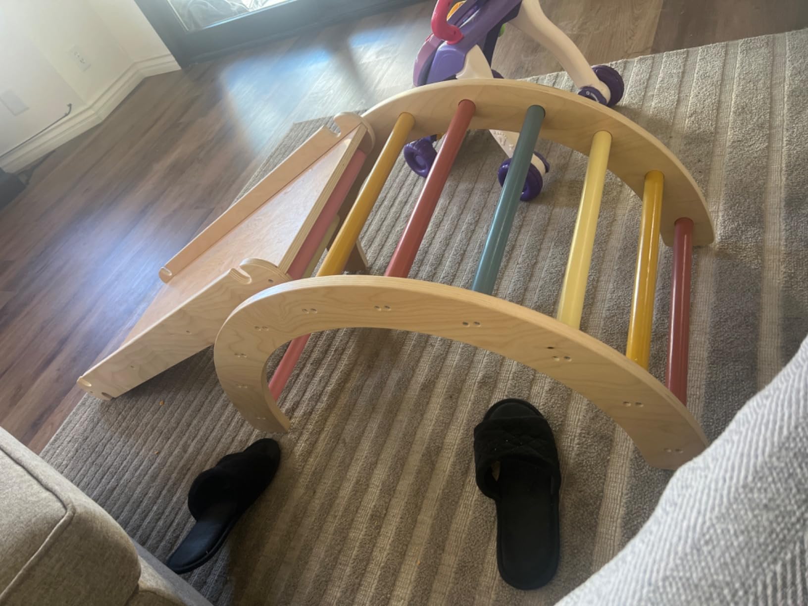 LOL-FUN Pikler Triangle Set with Slide for Toddler 1-3, Montessori Climbing Toys for 1 Year Old, Toddler Climbing Toys Indoor Pickler Climbing Set, Foldable Wooden Climber Jungle Gym for Kids customer photo 1