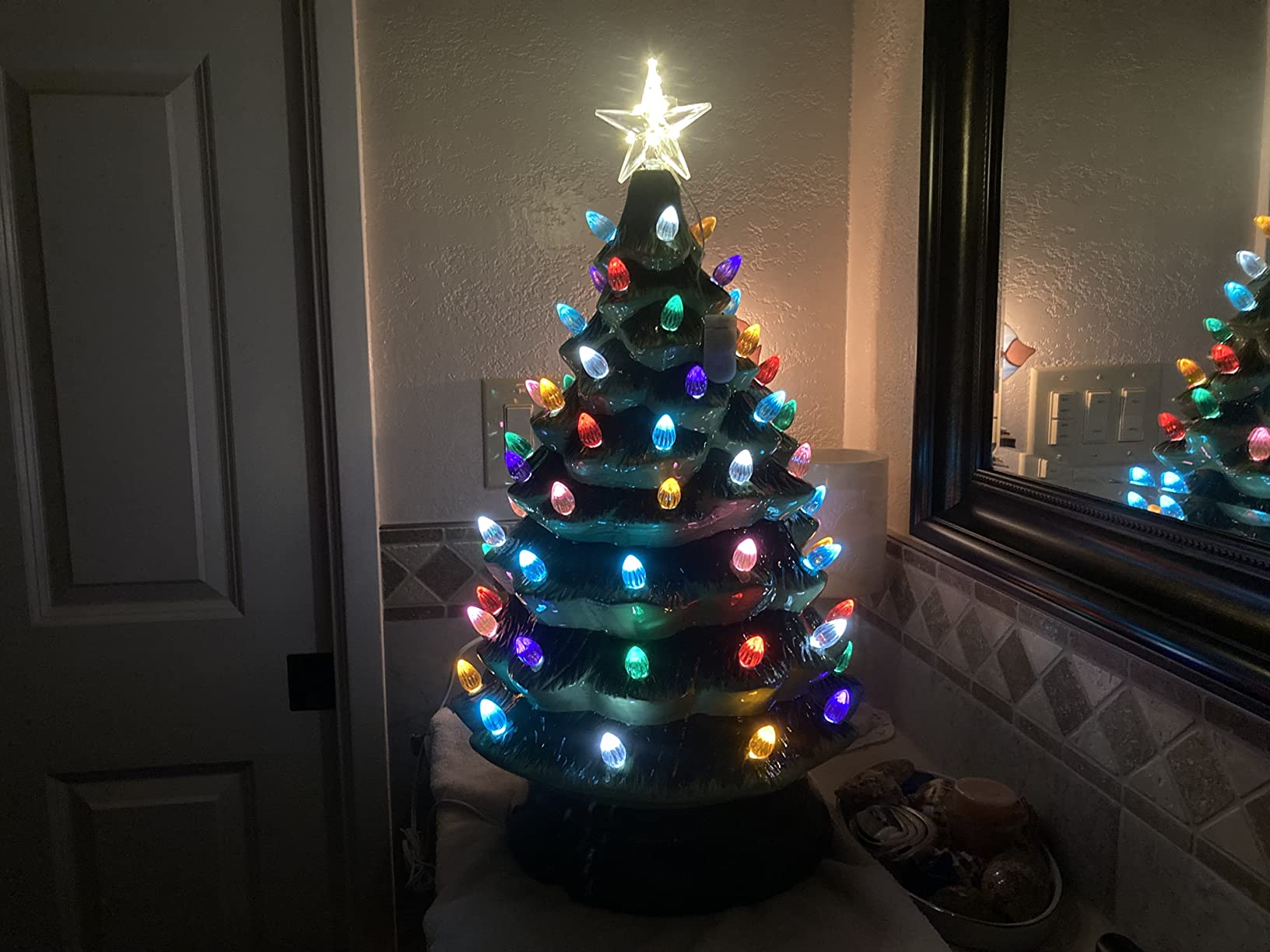 Best Choice Products 18in Large Ceramic Christmas Tree, Pre-lit Hand-Painted Tabletop Holiday Decoration w/Power Cord, 2 Star, 93 Multicolored Bulbs, LED Lights - Green customer photo 1