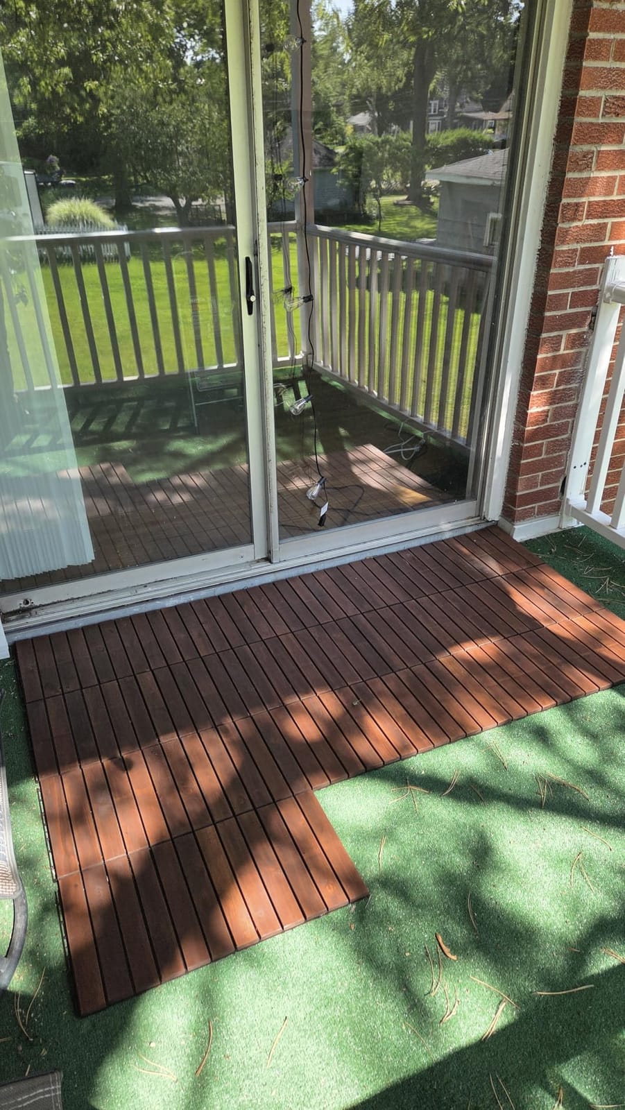 THYOI Premium Acacia Wood Interlocking Deck Tiles - 10 Pack 12x12 Inch Waterproof Patio Flooring for Balcony, Backyard, Poolside - Golden Teak Crossed Pattern customer photo 2