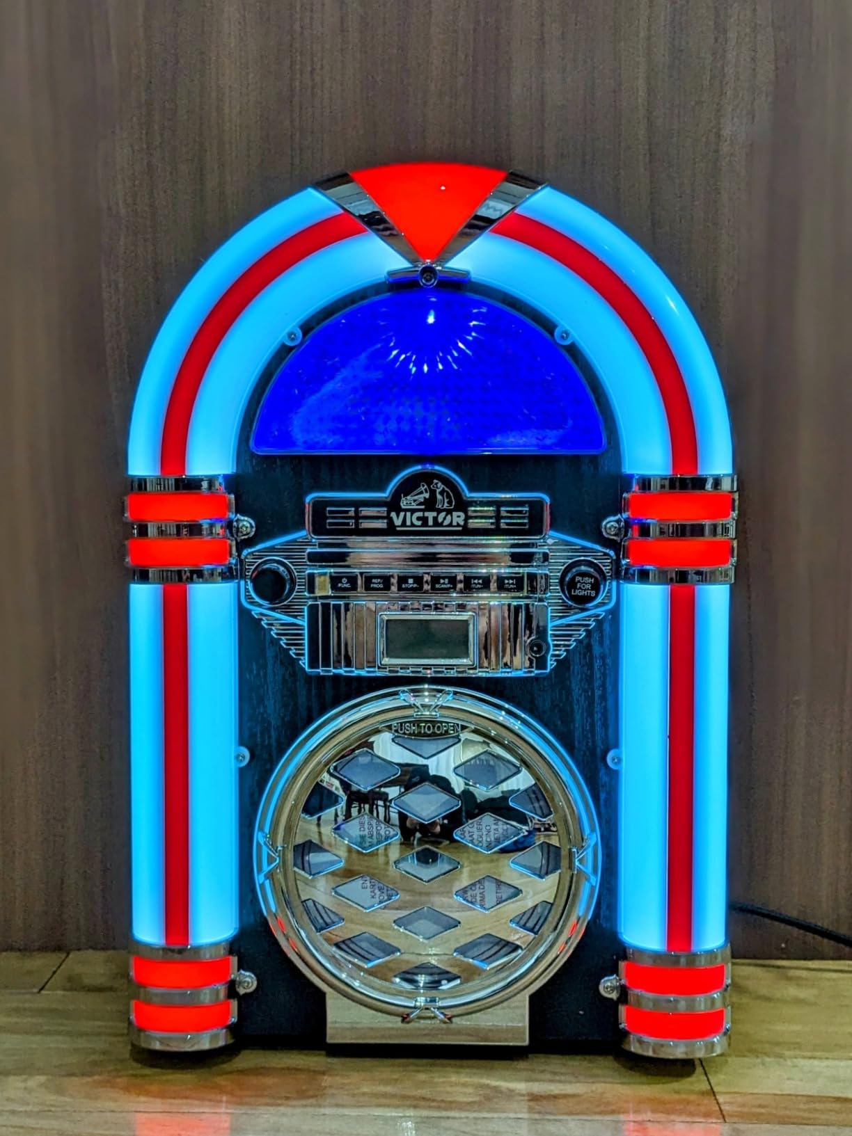 Victor VDTJ-1550 Tabletop Jukebox with Bluetooth, CD Player & FM Radio | 15 inch retro juke box, color-changing LEDs customer photo 1