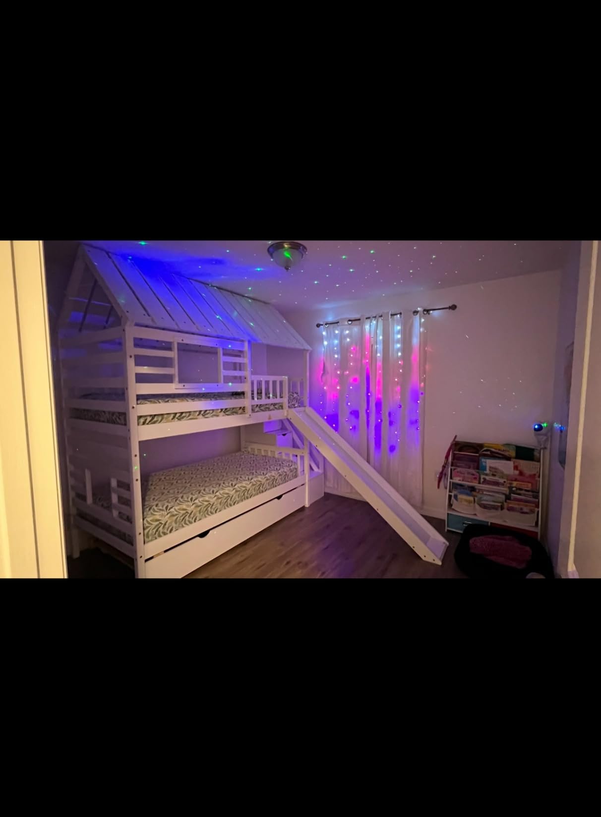 Harper & Bright Designs Kids Bunk Bed Frame with Slide for Boys Girls, Twin Over Twin House Bunk Bed with Trundle and Stairs for Kids Boys Girls, No Box Spring Required, Space Saving, White customer photo 1