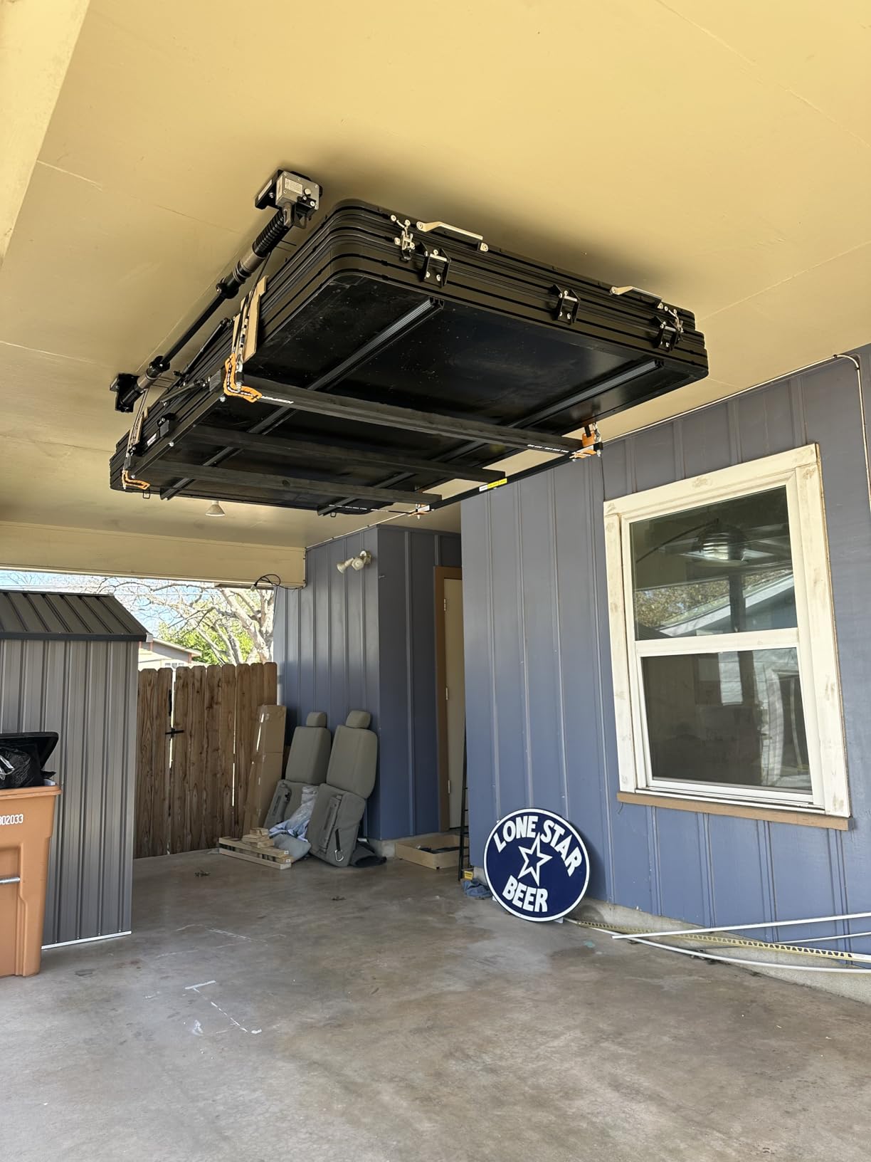 FLEXIMOUNTS GL1 Overhead Garage Lifting Storage Rack, 4x4 Ft Heavy-Duty Metal Garage Ceiling Rack, Adjustable Organization System With 71''L Axle, 350lbs Weight, Black customer photo 2