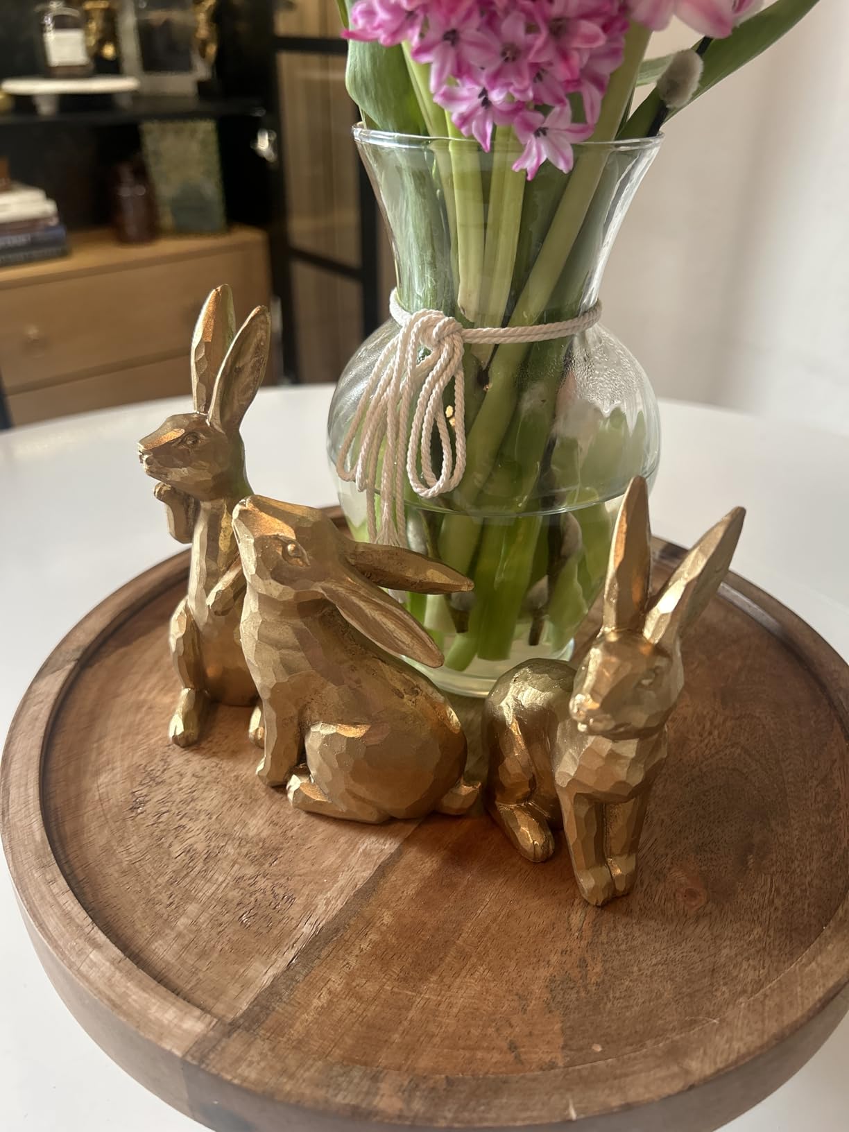 Glintoper 3 Pack Easter Bunny Figurines Decor, Mini Resin Golden Bunnies Spring Sculpture Tabletop Ornament, Rabbits Festival Present for Garden Home Table Office Dining Room Mantle Party Supplies customer photo 2