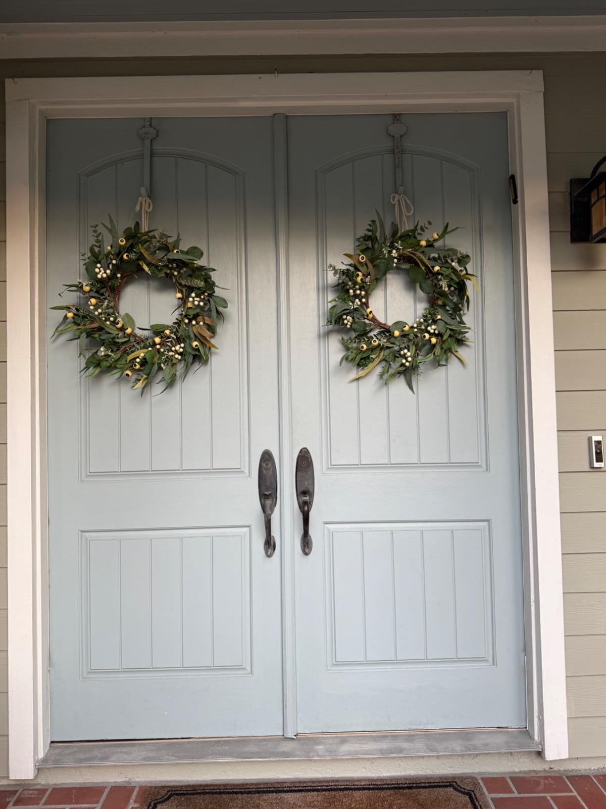 Wreaths for Front Door 22 Inch, All Season Greenery Wreath Olive Eucalyptus Leaves and White Mixed Berry for Indoor Outdoor Farmhouse Home Porch Wall Window Festival Wedding Decor customer photo 2