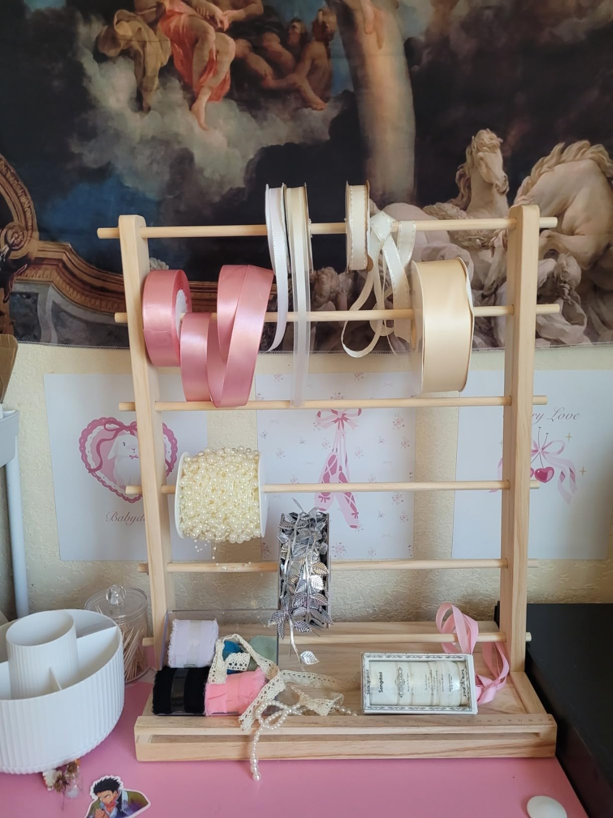 6 Tier Wooden Ribbon Organizer Ribbon Holder for Craft Room Gift | Florist Spool Rack, Wreath Making Supplies Gift Wrapping for Sewing Stabilizer Rolls customer photo 2