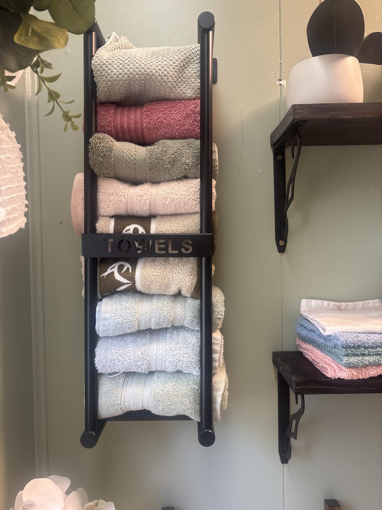STWWO Bathroom Towel Storage for Bathroom, Wall Towel Rack for Rolled Towels, 30 inch Towel Holder Wall Mounted with Metal Shelf Can Holds 6 Large Towels, Brushed Nickel customer photo 1