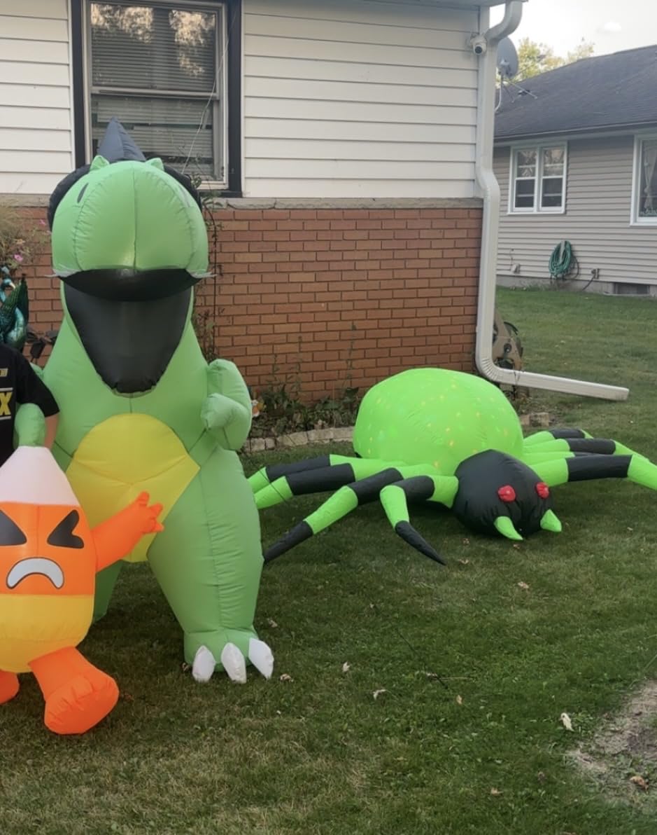 9FT Halloween Inflatables Decorations Green Spider Yard LEDs Decor | Built-in LEDs and green scary spider design for Halloween lawn, garden, porch and party displays. customer photo 2