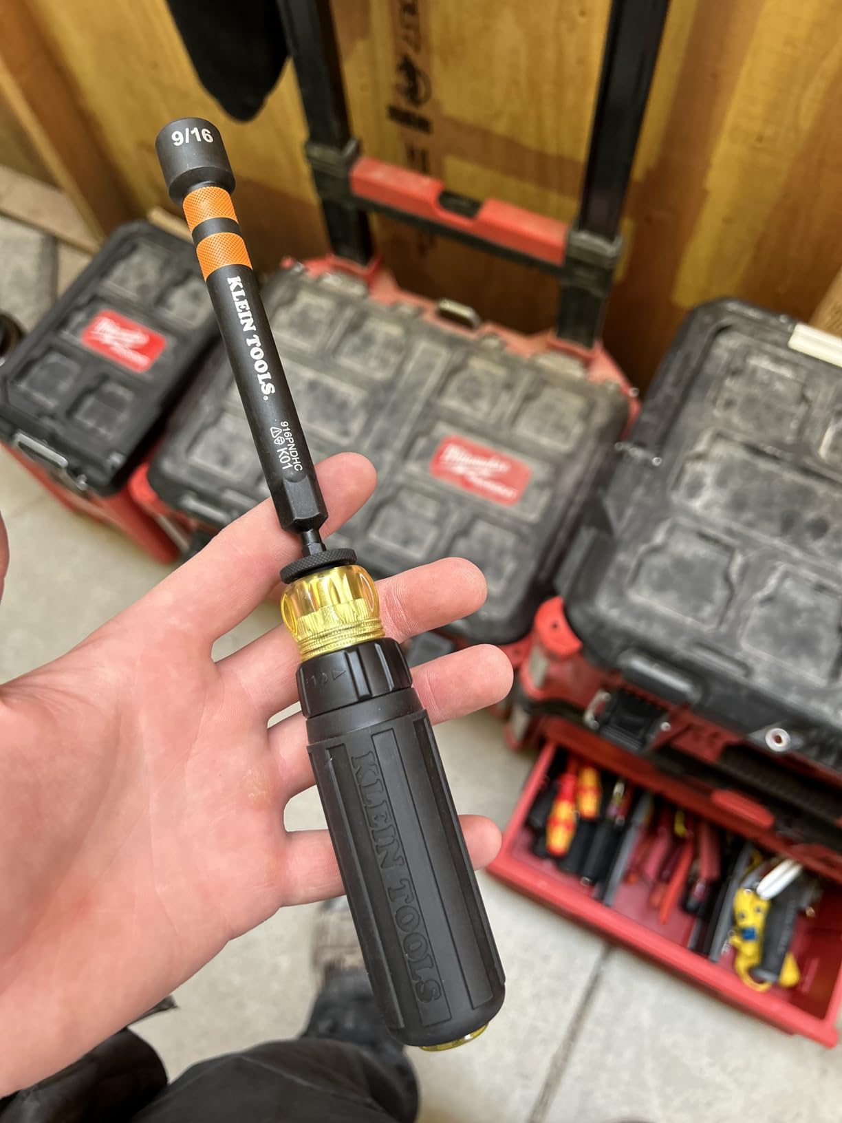 Klein Tools 32950 Ratcheting Impact Rated Hollow Power Nut Driver Set with Handle, Magnetic, Color Coded, 6 SAE Hex Sizes customer photo 2